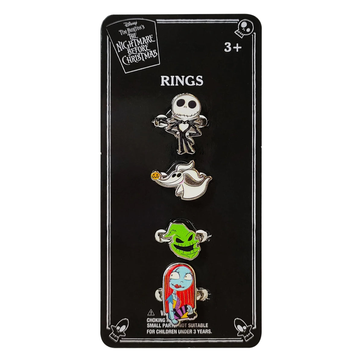 Jack and Sally Gothic Jewelry: 4-Piece Adjustable Rings...