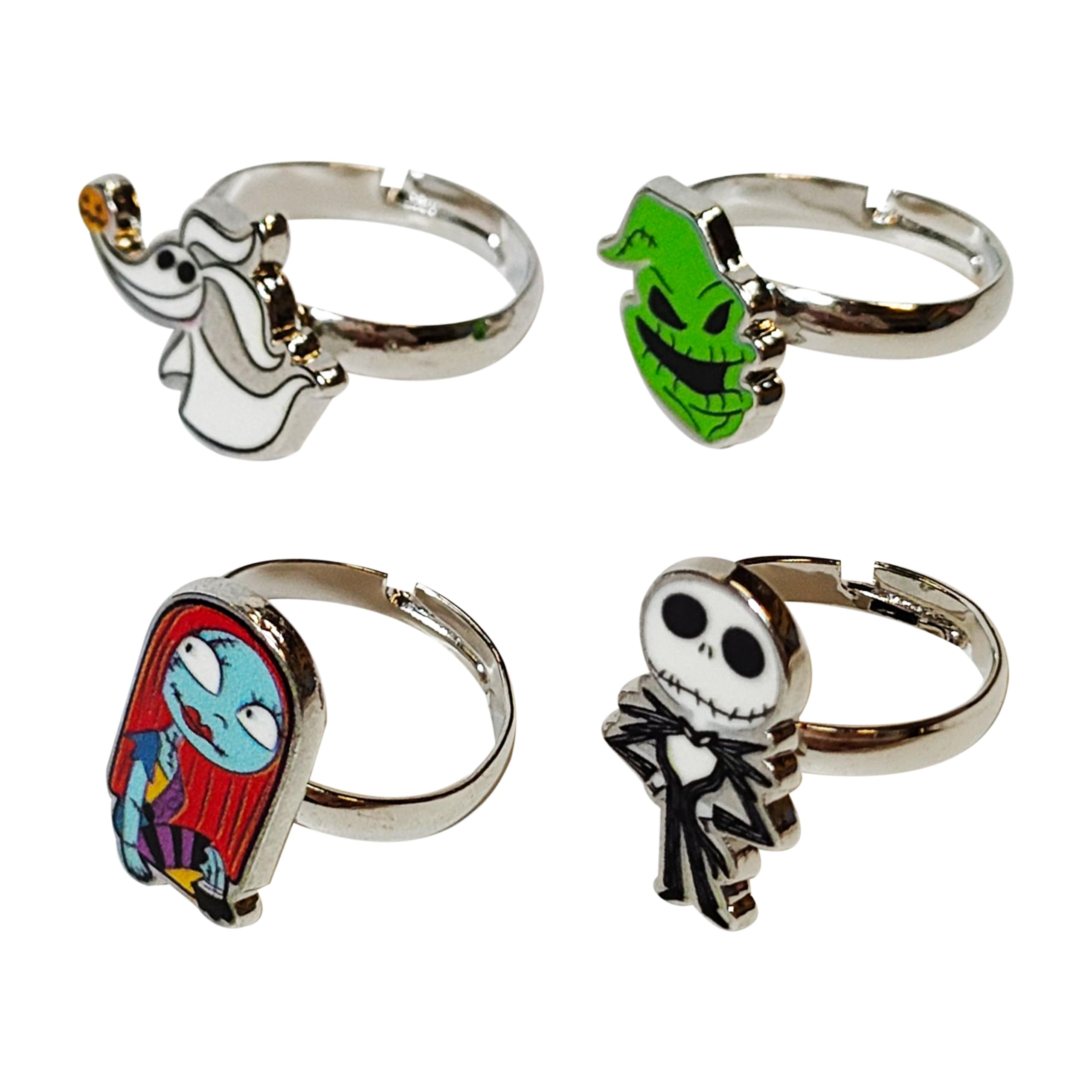 Jack and Sally Gothic Jewelry: 4-Piece Adjustable Rings for Girls (Rings For Kids) Gothic Ring Sets with Jack Skellington with all Fav The Nightmare Before Christmas Characters Cute Rings Ages 4+ - LuvHer Shop