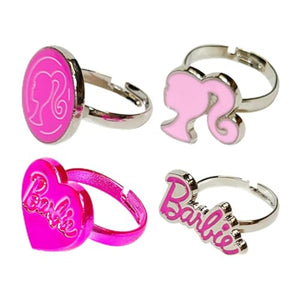 Barbie Jewelry: 4-Piece Adjustable Rings for Girls (Barbie Rings with metal charm) Dress Up For Girls Perfect Barbie Gifts For 6-Year-Old Girl Jewelry Kid Rings for girls Barbie Accessories Ages 4+ - LuvHer Shop