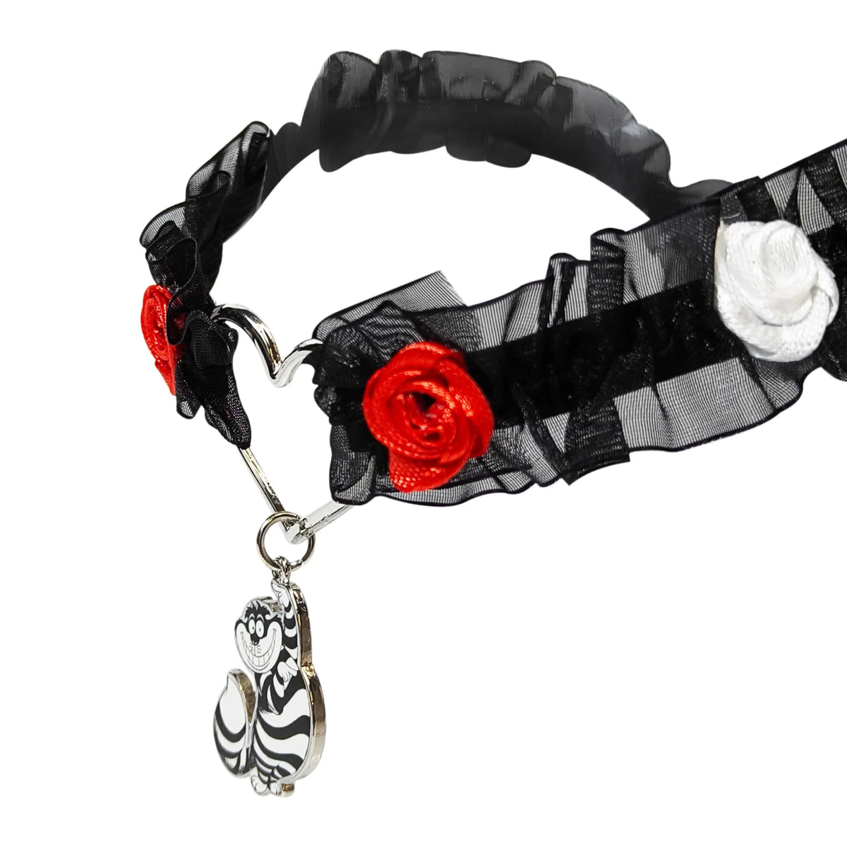 Disney Cheshire Cat choker with black sheer ribbon, red and white roses, from LuvHer Shop
