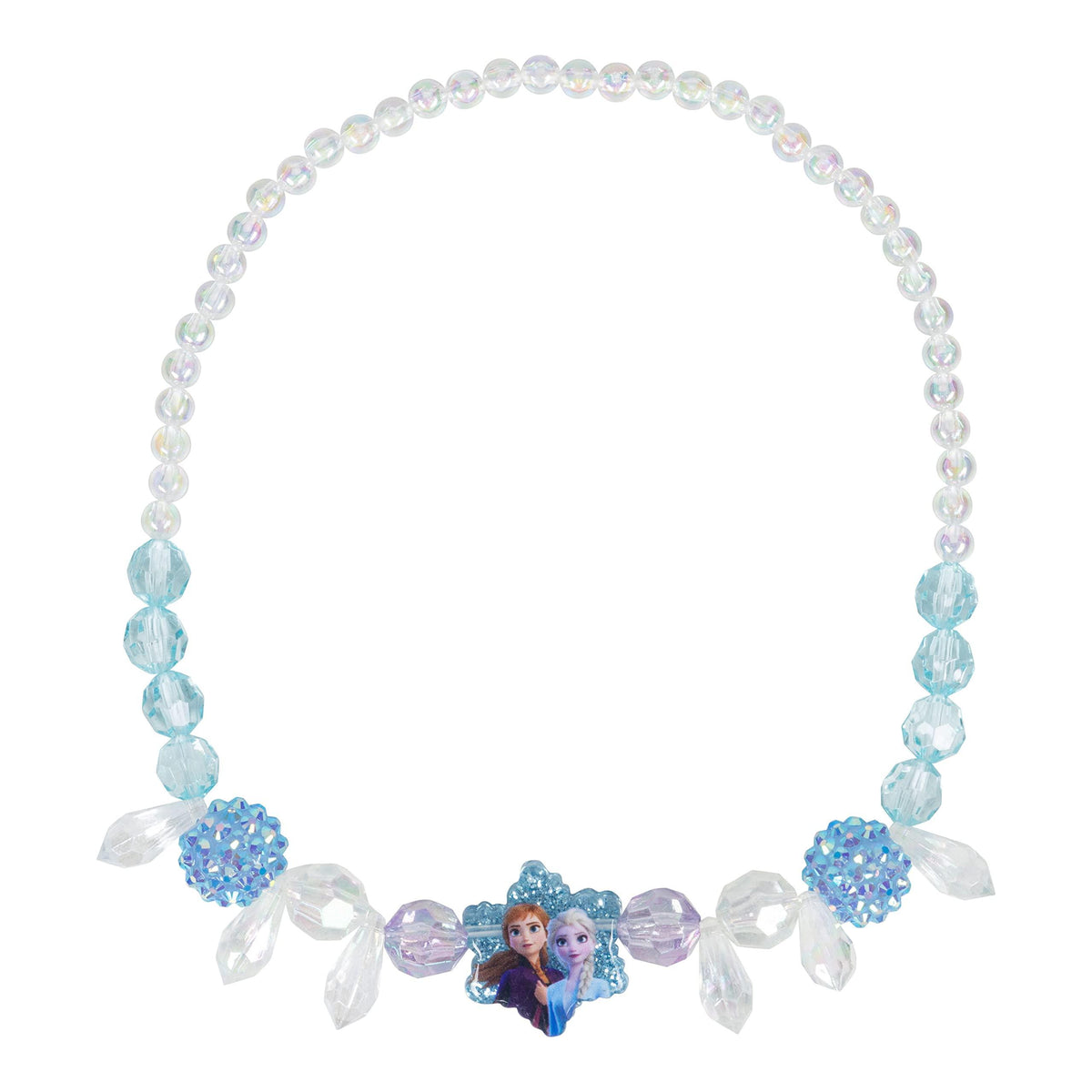 Disney Frozen Anna and Elsa beaded necklace for girls from LuvHer Shop, iridescent blue and white beads