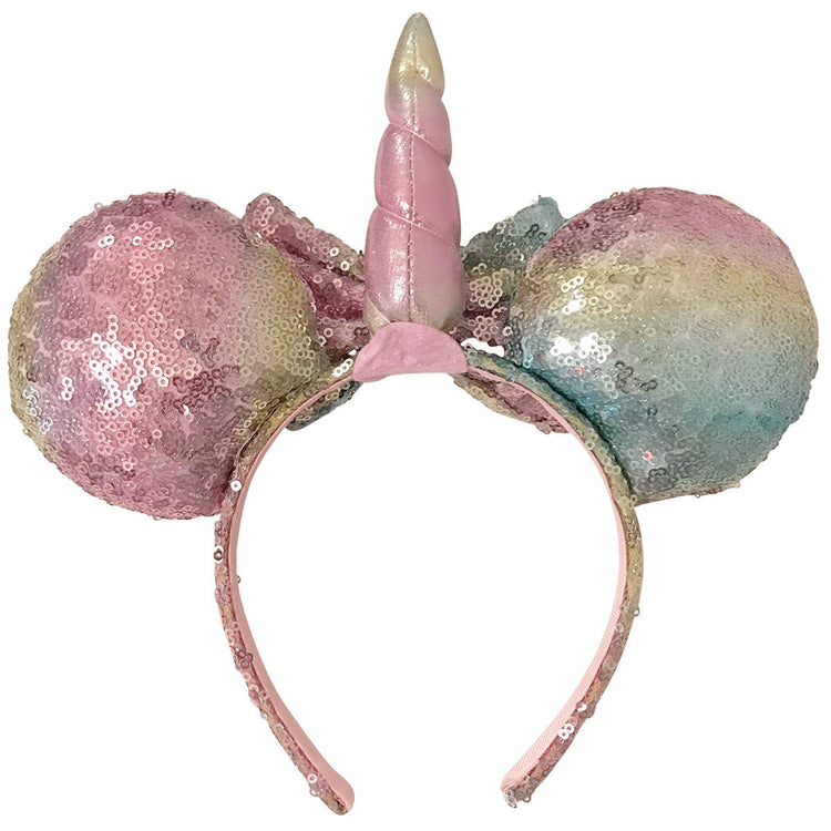 Minnie Mouse Girls Sequins Bow and Ear Headband - Rainbow Sequin Bow with Unicorn Horn and Ear - LuvHer Shop