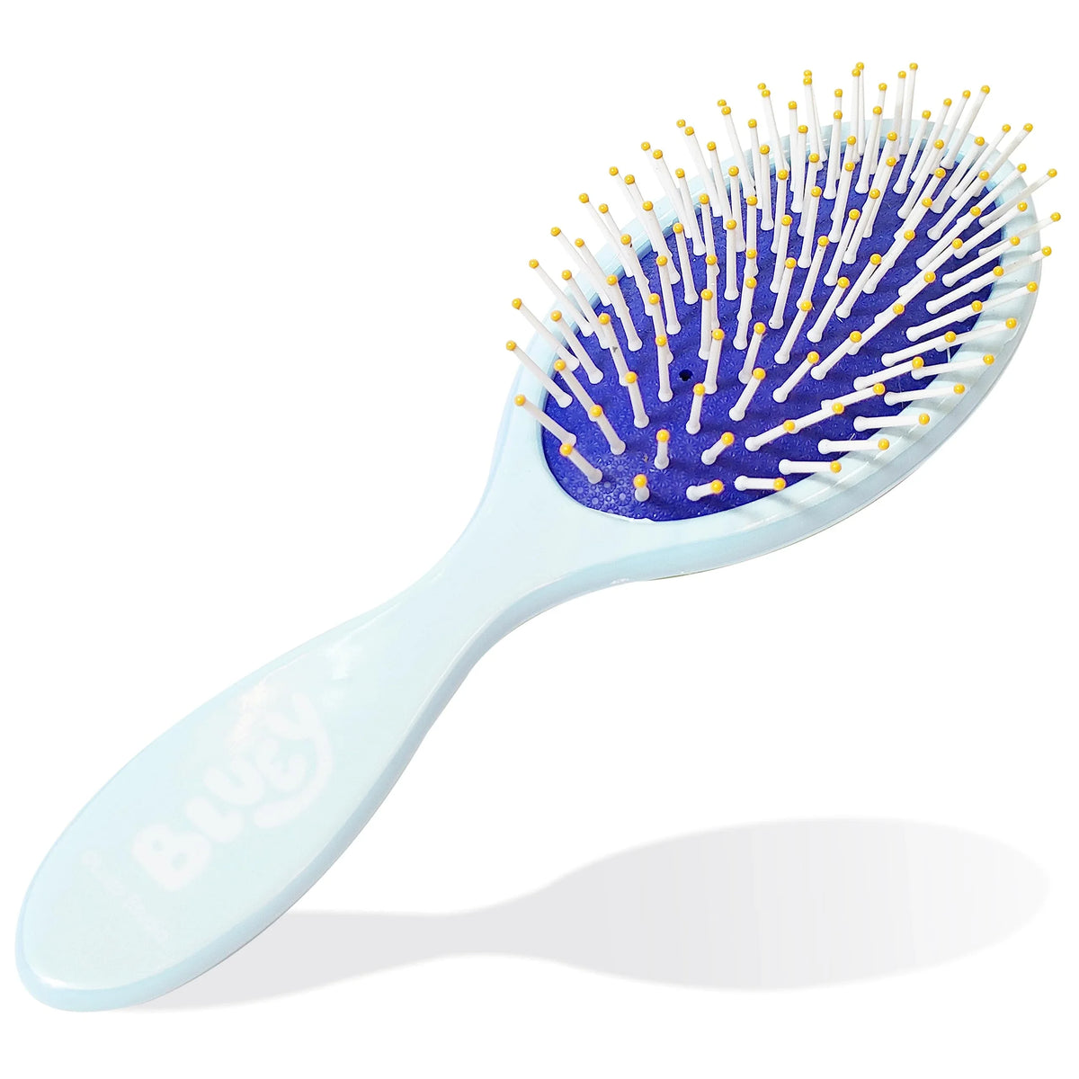 Bluey hair brush with light blue handle and purple bristles, official girls' accessory