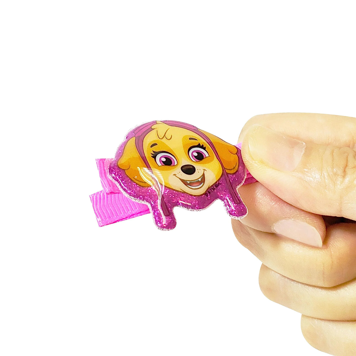 Skye Paw Patrol hair clip for girls, pink glitter barrette held by hand, LuvHer Shop accessory