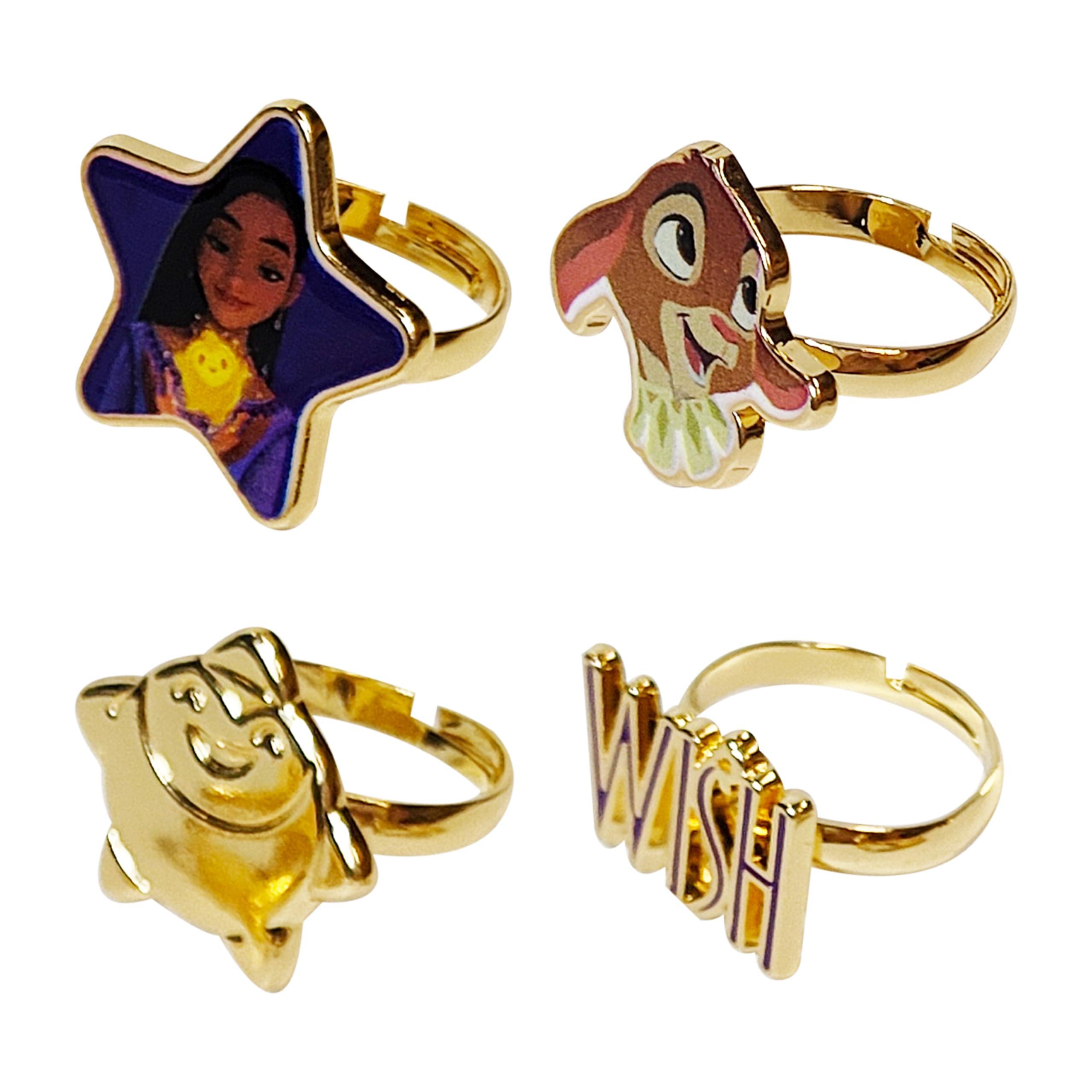 Disney 4-Piece Adjustable 'Wish' Charm Rings: Ideal For Dress-up...