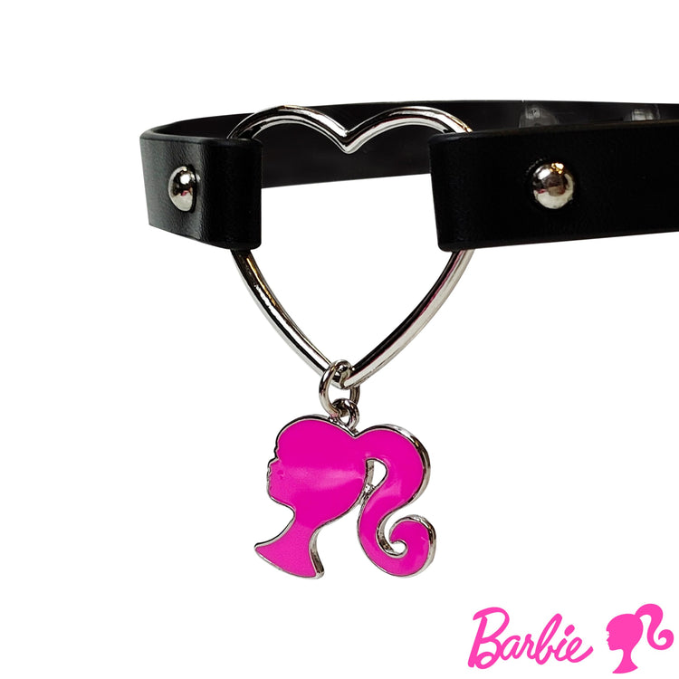 LUV HER Choker Barbie Necklace for Women Barbie Costume Outfit Chokers Necklace for Girls - Adjustable Heart Choker Black Leather-like Collar Necklace for Women With Pink Steel Barbie Charm Ages 3+ - LuvHer Shop