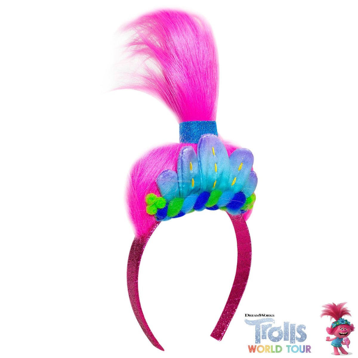 Trolls World Tour Headband with Pink Character Wig