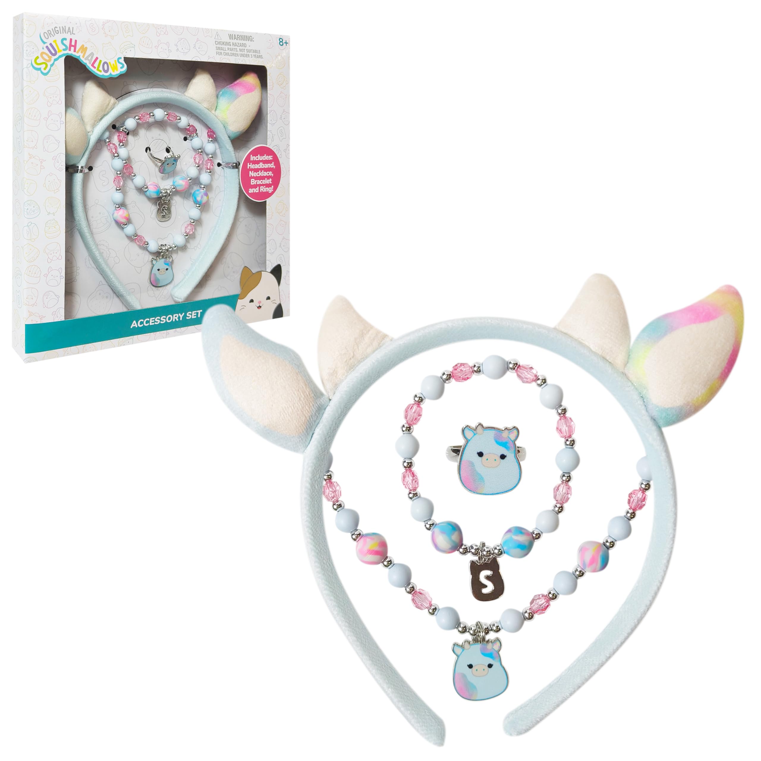 LUV HER Licensed Squishmallows Headbands for Girls - Kids Jewelry Dress Up Set All in one Giftable Box - Headband Play Jewelry Set - 4pc (Headband, Necklace, Dress Up Bracelet, Ring) Ages 8+ - LuvHer Shop