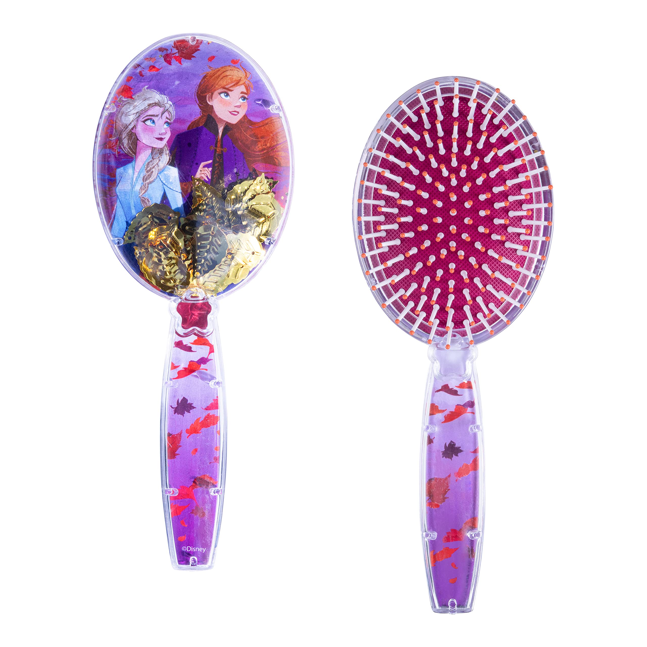 Frozen Hair Brush with Magical Sparkling Leaves Confetti HairBrush, Purple - Kids Ages 3+