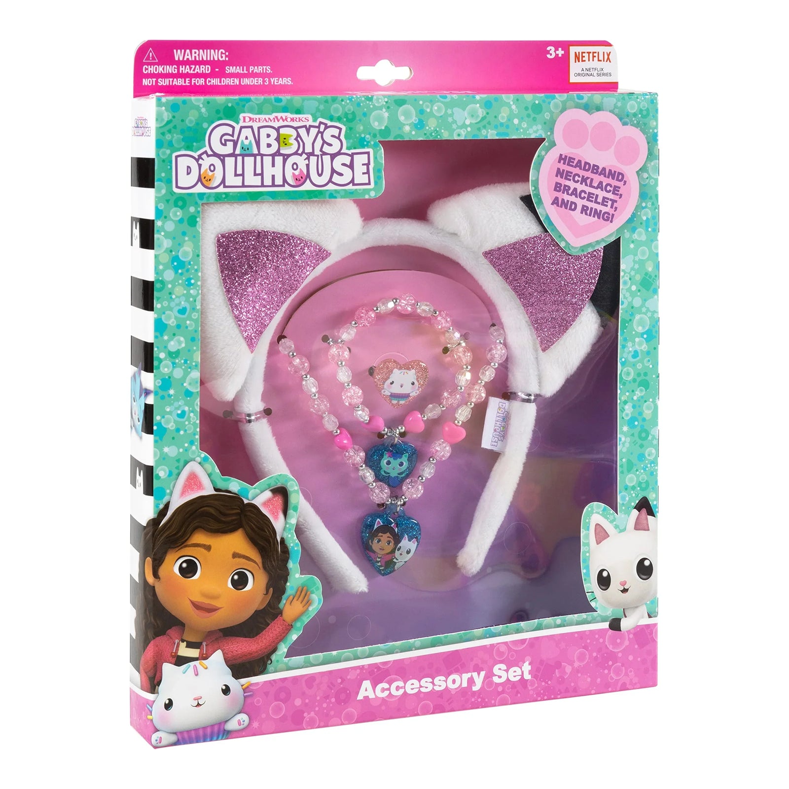 Gabby's Dollhouse Accessory Set with cat ear headband, necklace, and bracelet for girls