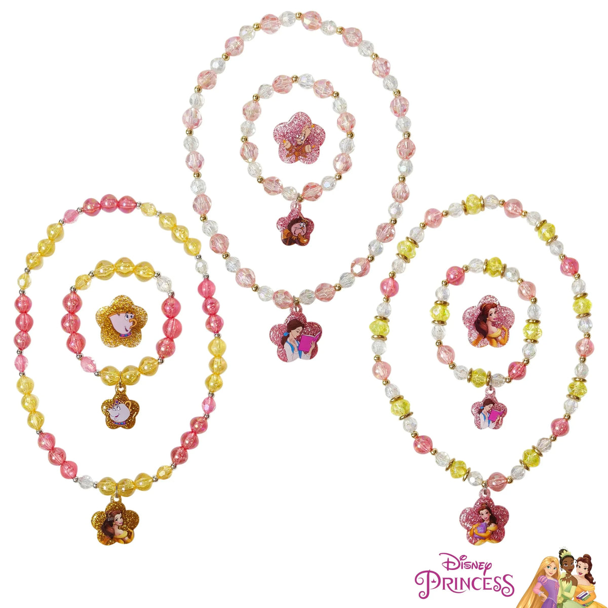 Disney Princess Belle Kids Jewelry Set with beaded necklaces and bracelets from LuvHer Shop