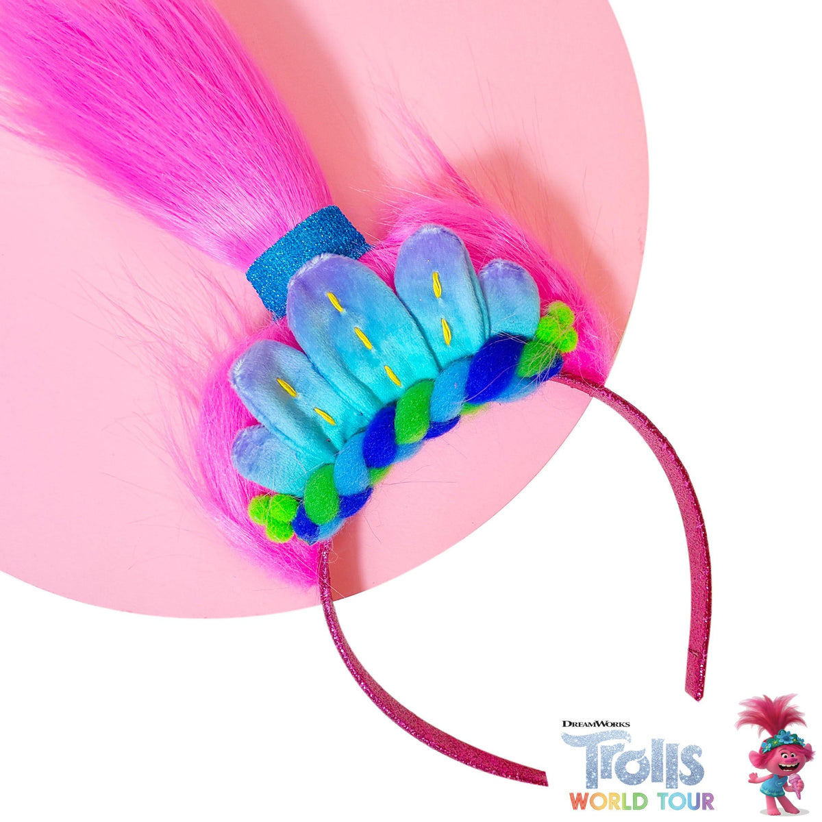 Trolls World Tour Headband with Pink Character Wig