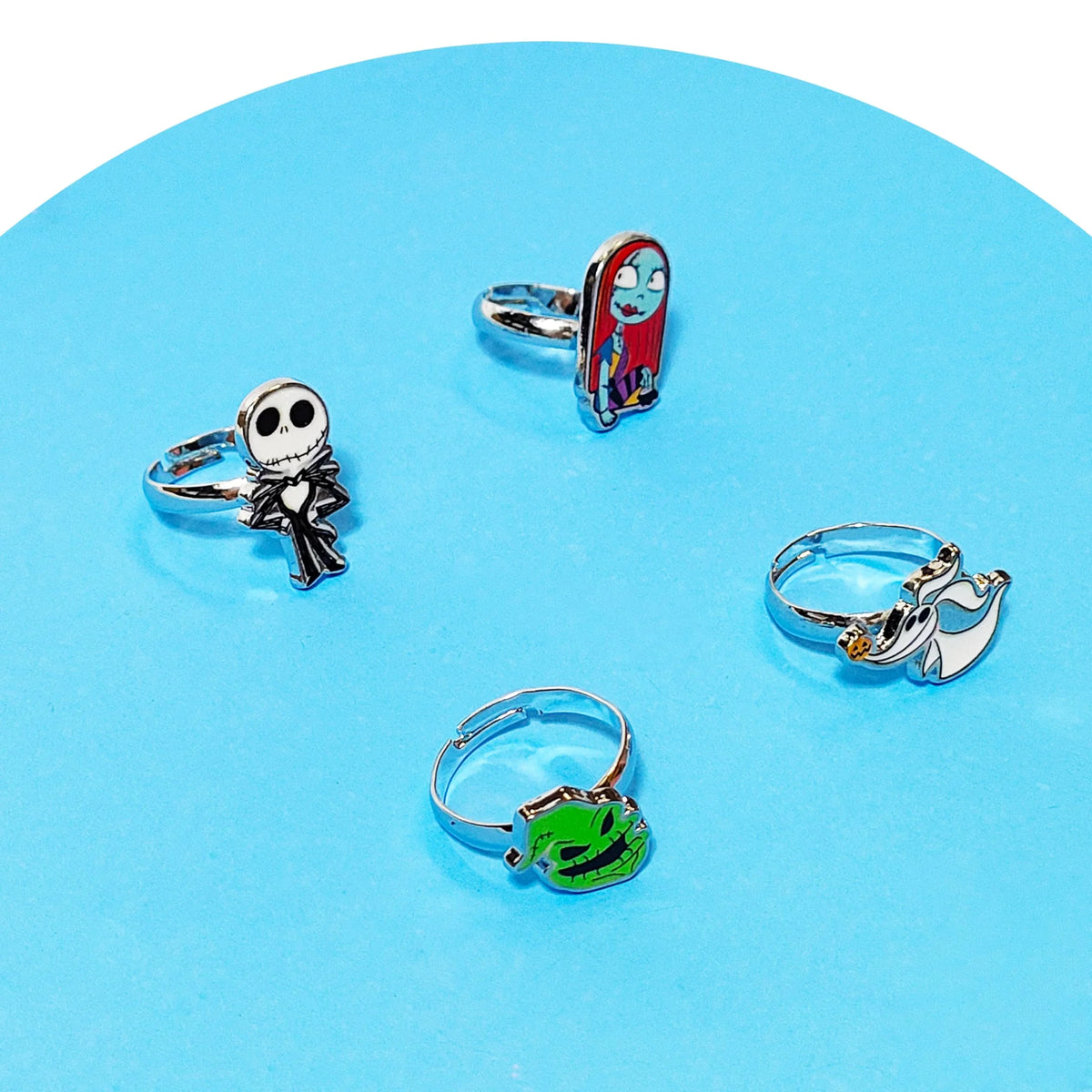 Jack and Sally Gothic Jewelry: 4-Piece Adjustable Rings...