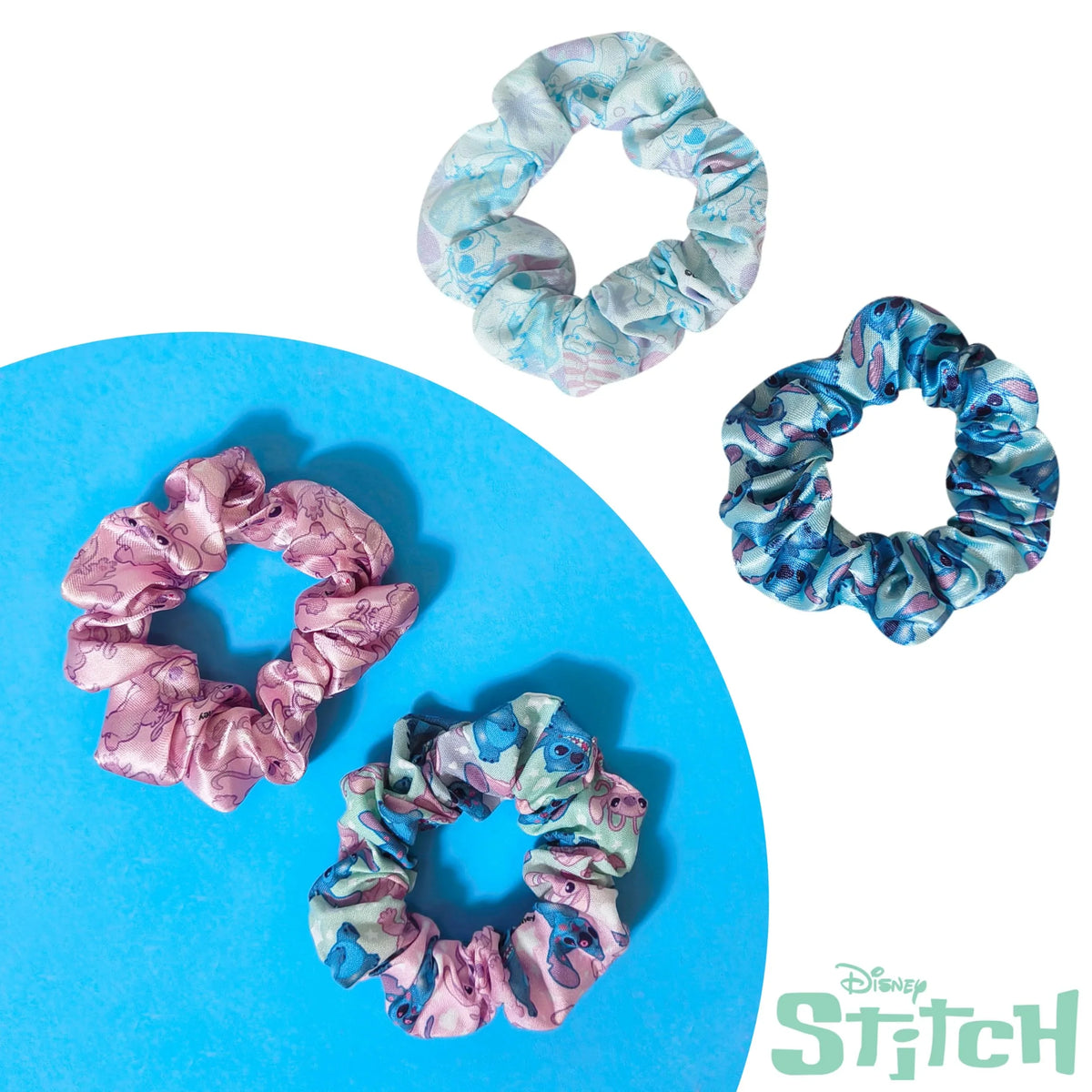 Disney Stitch Scrunchies for Girls of All Ages - 4 Large Hair Scrunchies