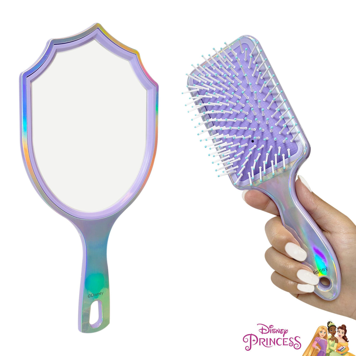 Disney Princess hair brush and mirror set with iridescent handles from LuvHer Shop