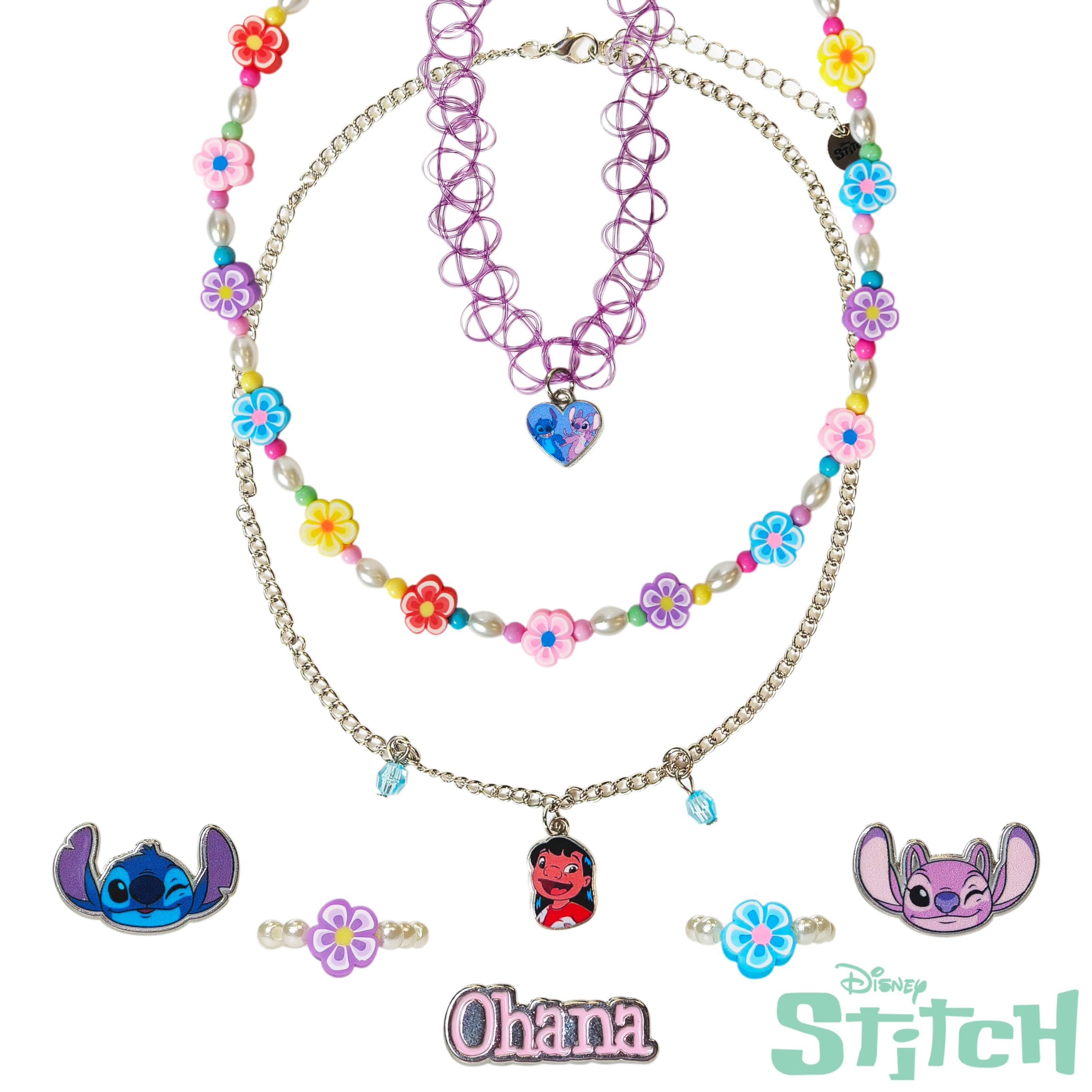 LUV HER Disney Lilo and Stitch Colorful Jewelry 8 pieces Set for Girls, Official Licensed- Necklaces and Metal Charm Rings - Birthday and Party Favor - Ages 3+ - LuvHer Shop