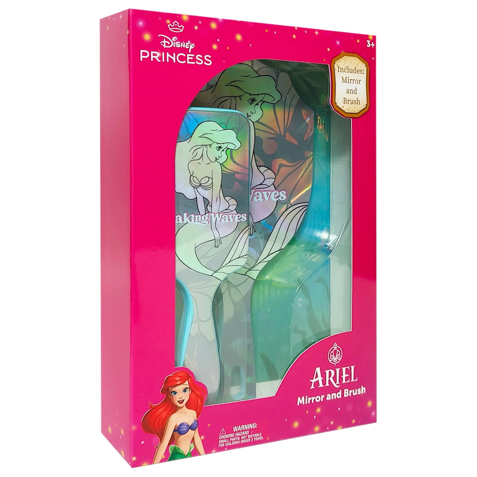 Disney Princess Ariel Mirror and Brush set boxed, featuring Ariel artwork, for girls' accessories