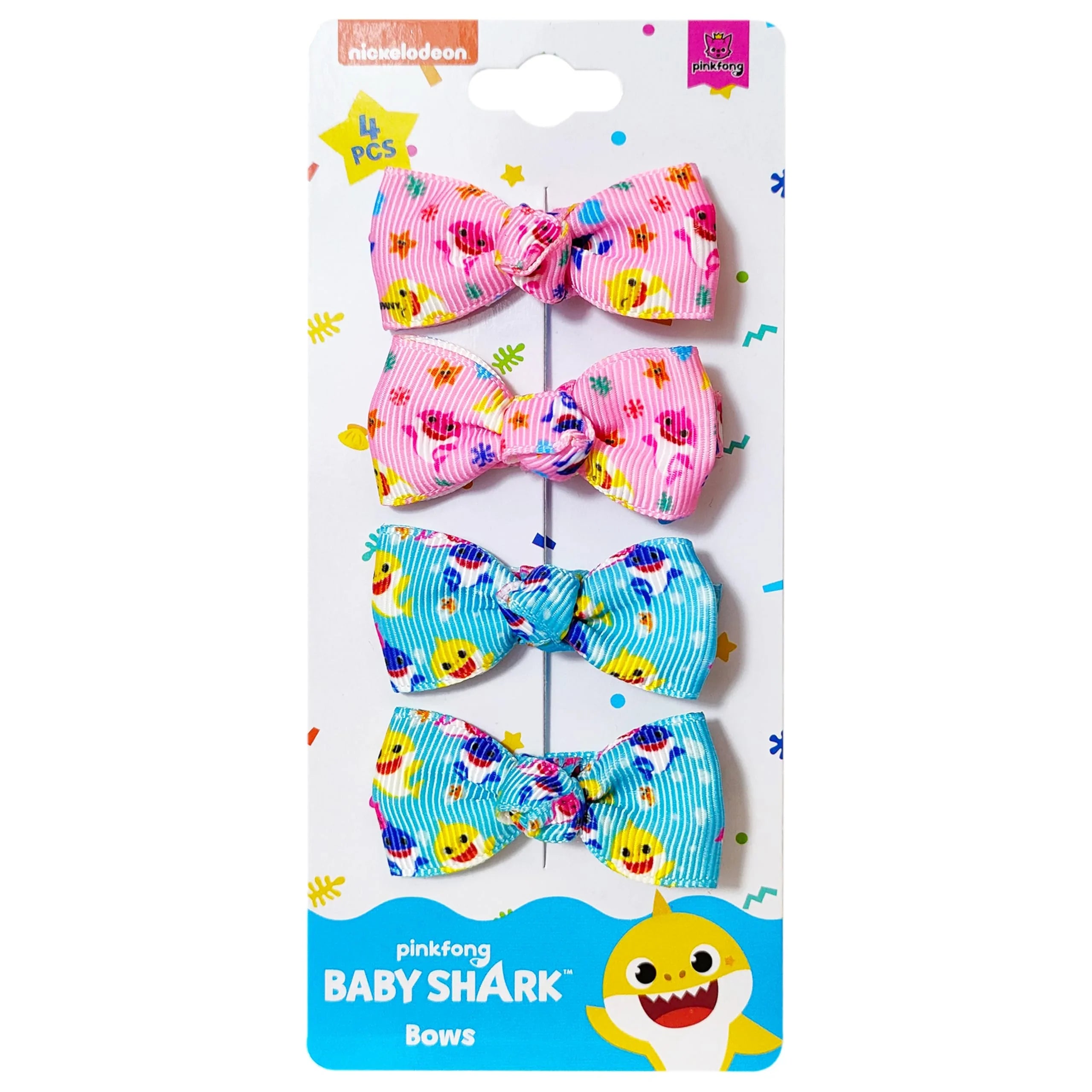 Baby Girl Shark Printed Bows & Hair Clips - 4 Fully Lined...