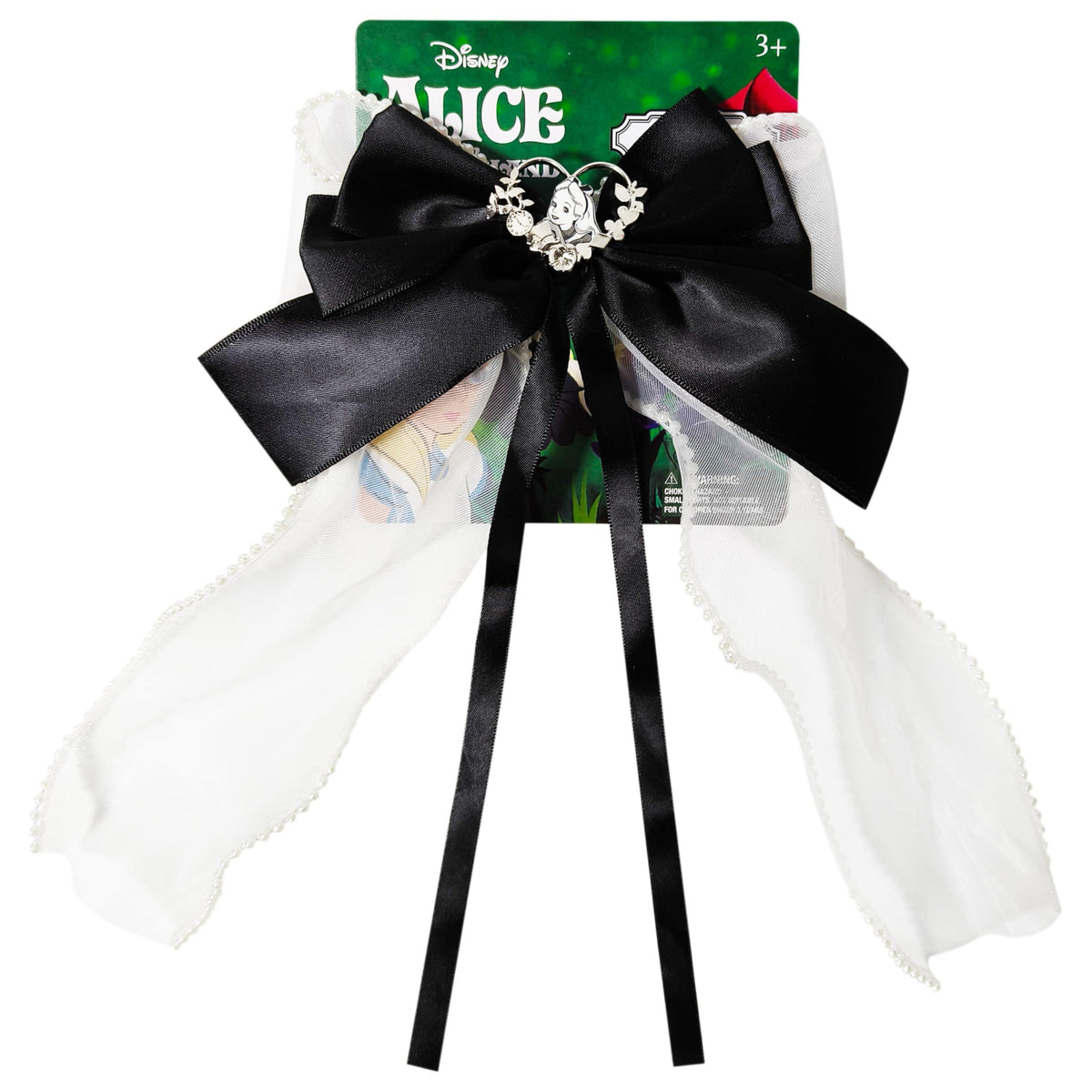 Disney Alice in Wonderland black and white hair bow for girls with character charm, LuvHer Shop