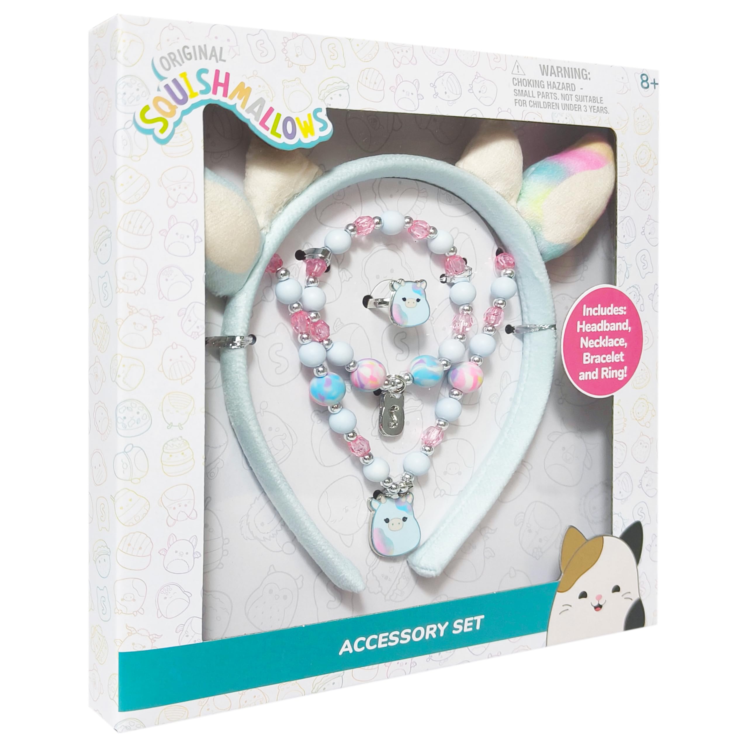 LUV HER Licensed Squishmallows Headbands for Girls - Kids Jewelry Dress Up Set All in one Giftable Box - Headband Play Jewelry Set - 4pc (Headband, Necklace, Dress Up Bracelet, Ring) Ages 8+ - LuvHer Shop