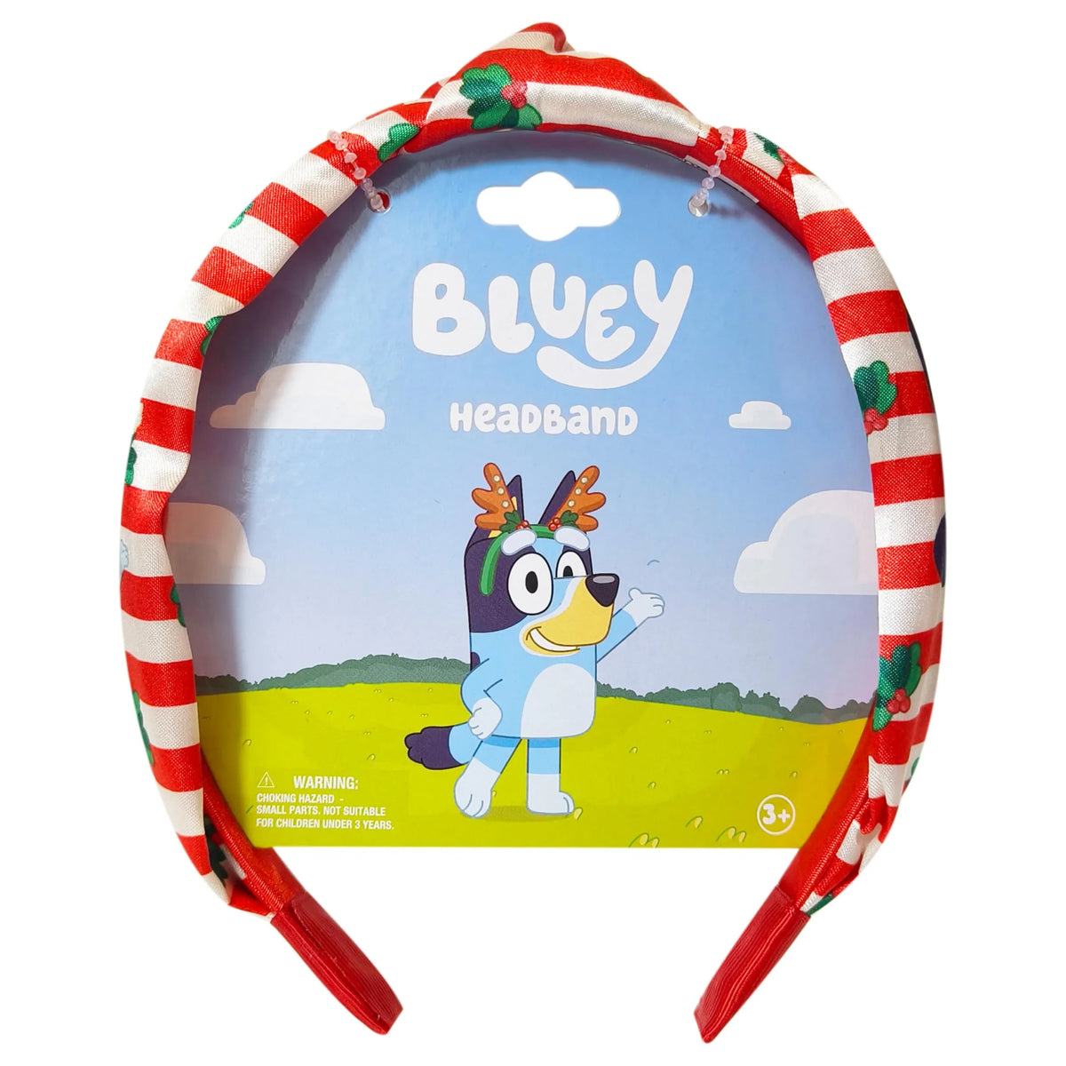 Bluey Headband with red and white stripes and holly, official girls' accessory gift