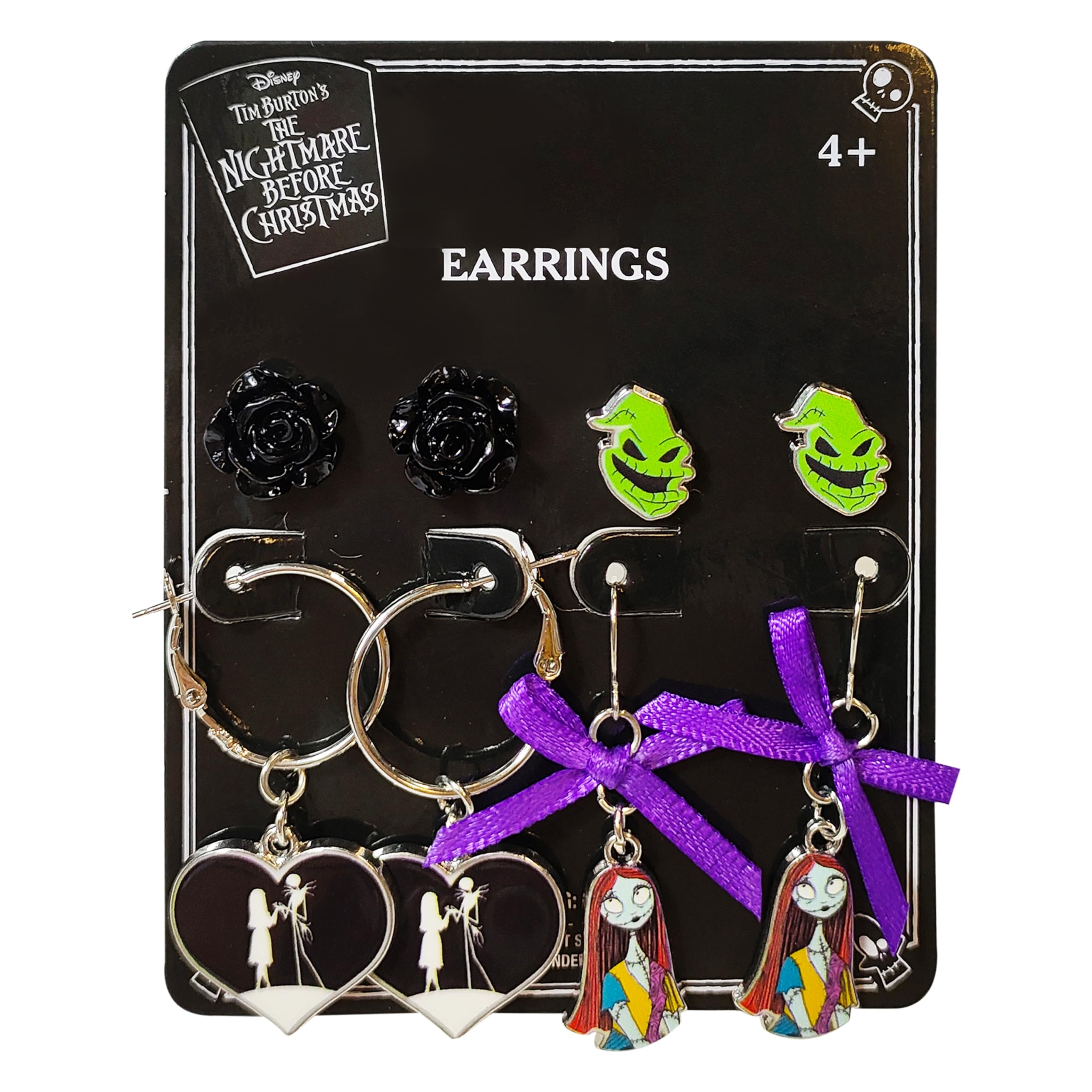 Jack Skellington Gothic Jewelry 4 Hypoallergenic Earrings for Girls 2 Stud Earrings 2 Fishhook Fun Earring Sets with Charms One Size Fits All Girls Earrings The Nightmare Before Christmas Gifts Age 4+ - LuvHer Shop