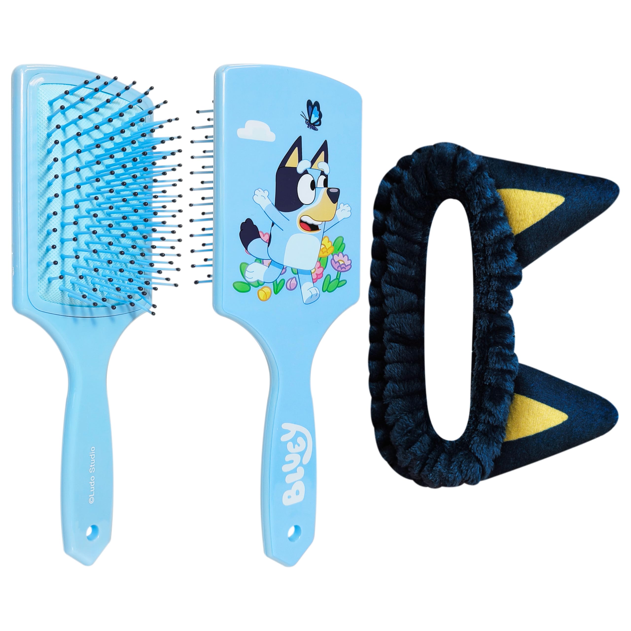 LUV HER Kids Hair Brush & Spa Headband Set for Girls - Features Bluey - Fun Grooming Kit for Detangling, Styling & Skincare - Soft & Stretchy One Size