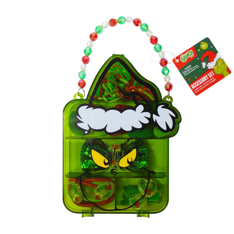 LUV HER Licensed Hair Accessory Case - The Grinch Hair Accessories Gift Set for Girls - Hair Clips, Elastics, Bow, and Terries - Grinch Christmas Hair Accessory Set - Ages 3 + - LuvHer Shop