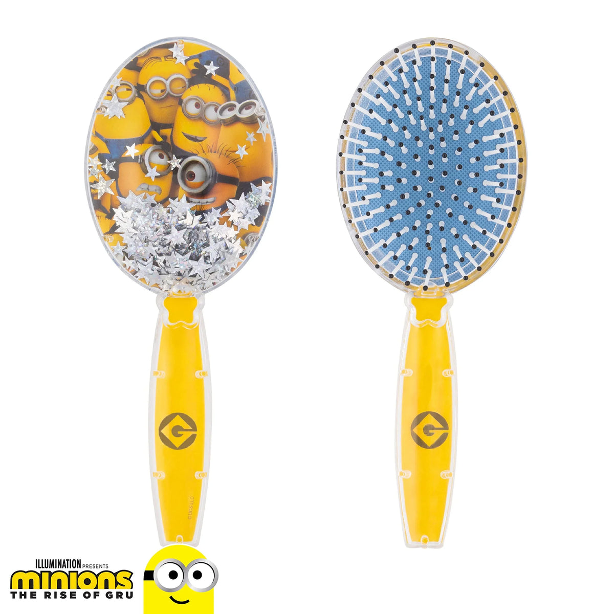 Minions The Rise of Gru Glitter Hair Brush with yellow handle and star confetti, LuvHer Shop