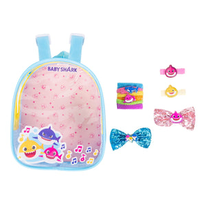 LUV HER Kid's pinkfong Baby Shark Fashionista's BackPack -Baby Shark Accessories Set For Girls -Baby Shark Sets - Bow's with Alligator Clips, Hair Ties, Backpack Ages 3+ - LuvHer Shop