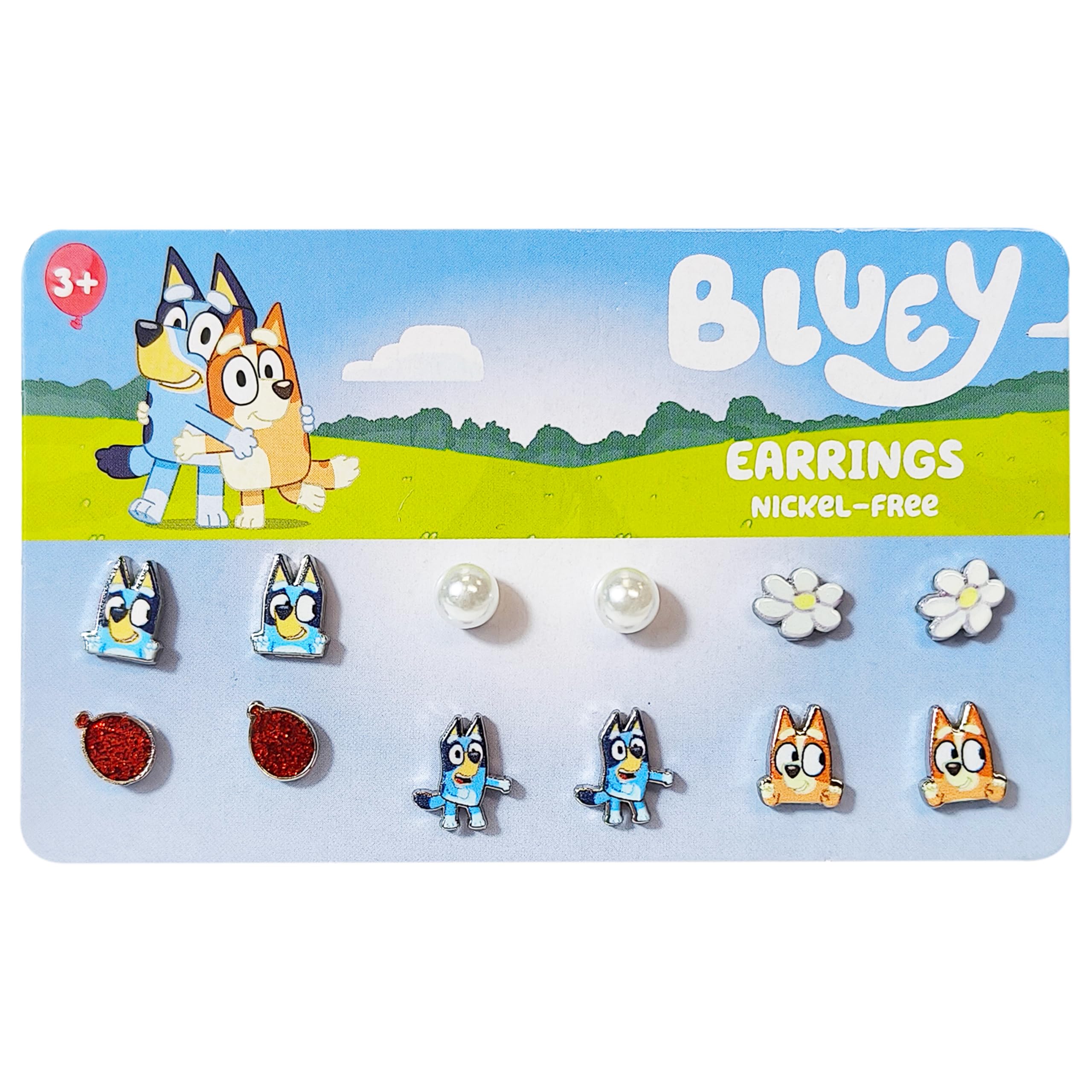 LUV HER Bluey Hypoallergenic Earrings for Girls Ages 4+ - Safe Stud & Fishhook Styles - Jewelry Gift for Sensitive Ears & Cartoon Lovers, 6 Pairs