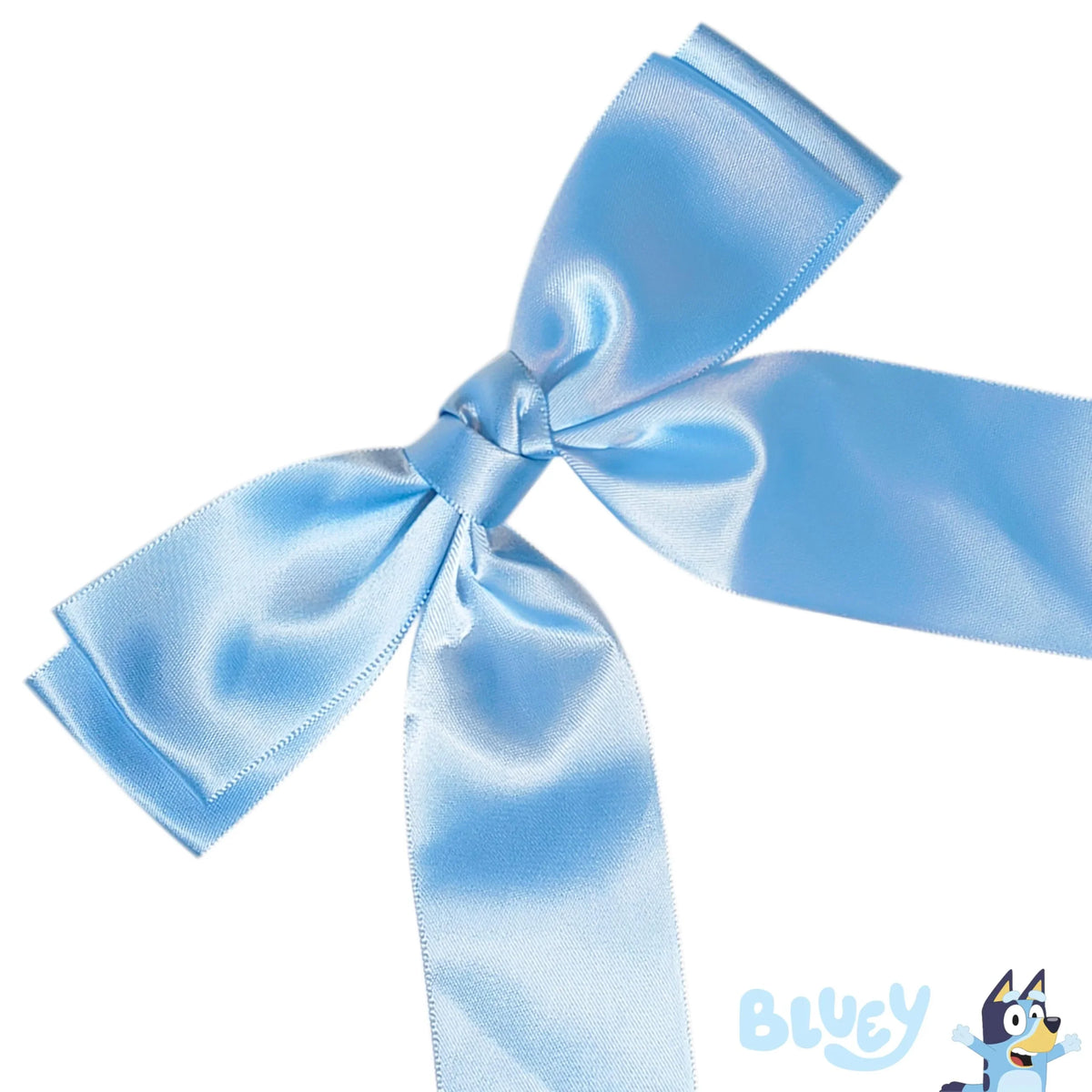 Bluey Satin Hair Bow accessory with official Bluey logo, glossy light blue ribbon for girls