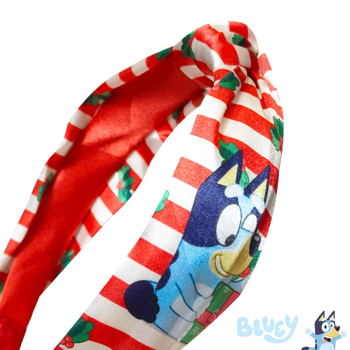 Bluey Christmas striped headband for girls with holly and Bluey character, LuvHer Shop