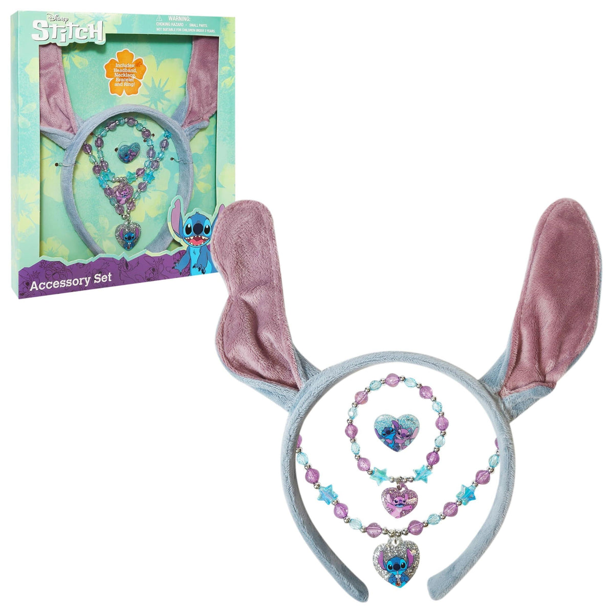 Disney Stitch Accessory Set with plush ear headband and beaded jewelry for girls from LuvHer Shop