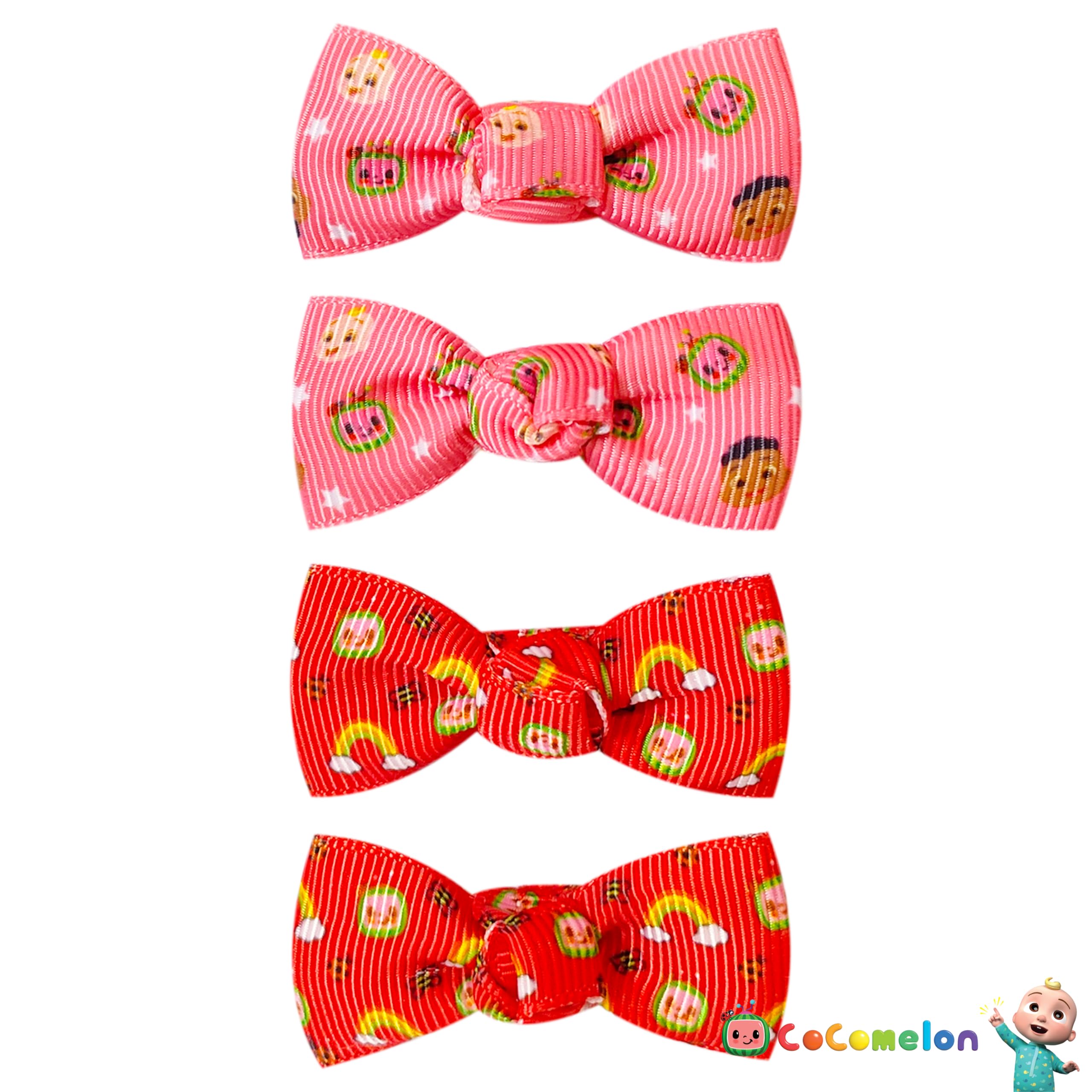 Baby Girl Bows CocoMelon 4 Fully Lined With Soft Fabric Baby Bows Matching Newborn Bows For Girls Small Hair Clips for Baby Girl Hair Accessories Newborn Essentials Must Haves Baby Gifts for Girls - LuvHer Shop