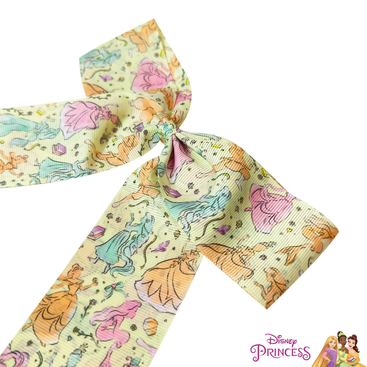 Disney Princess hair bow for girls with pastel princess print, LuvHer Shop accessory