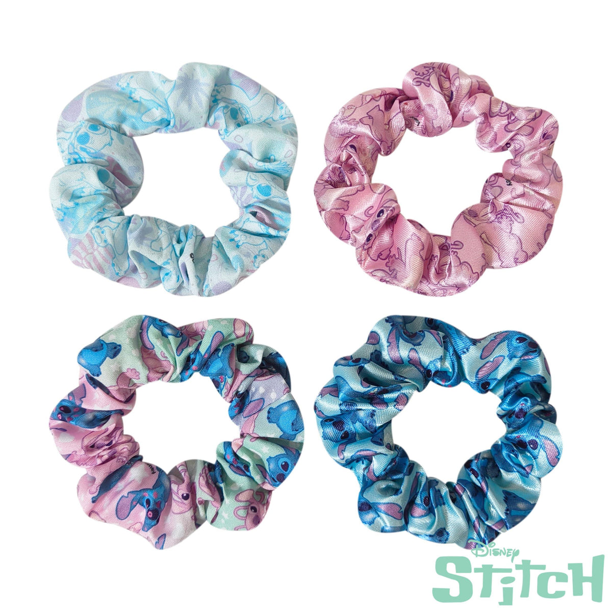 Disney Stitch Scrunchies for Girls of All Ages - 4 Large Hair Scrunchies