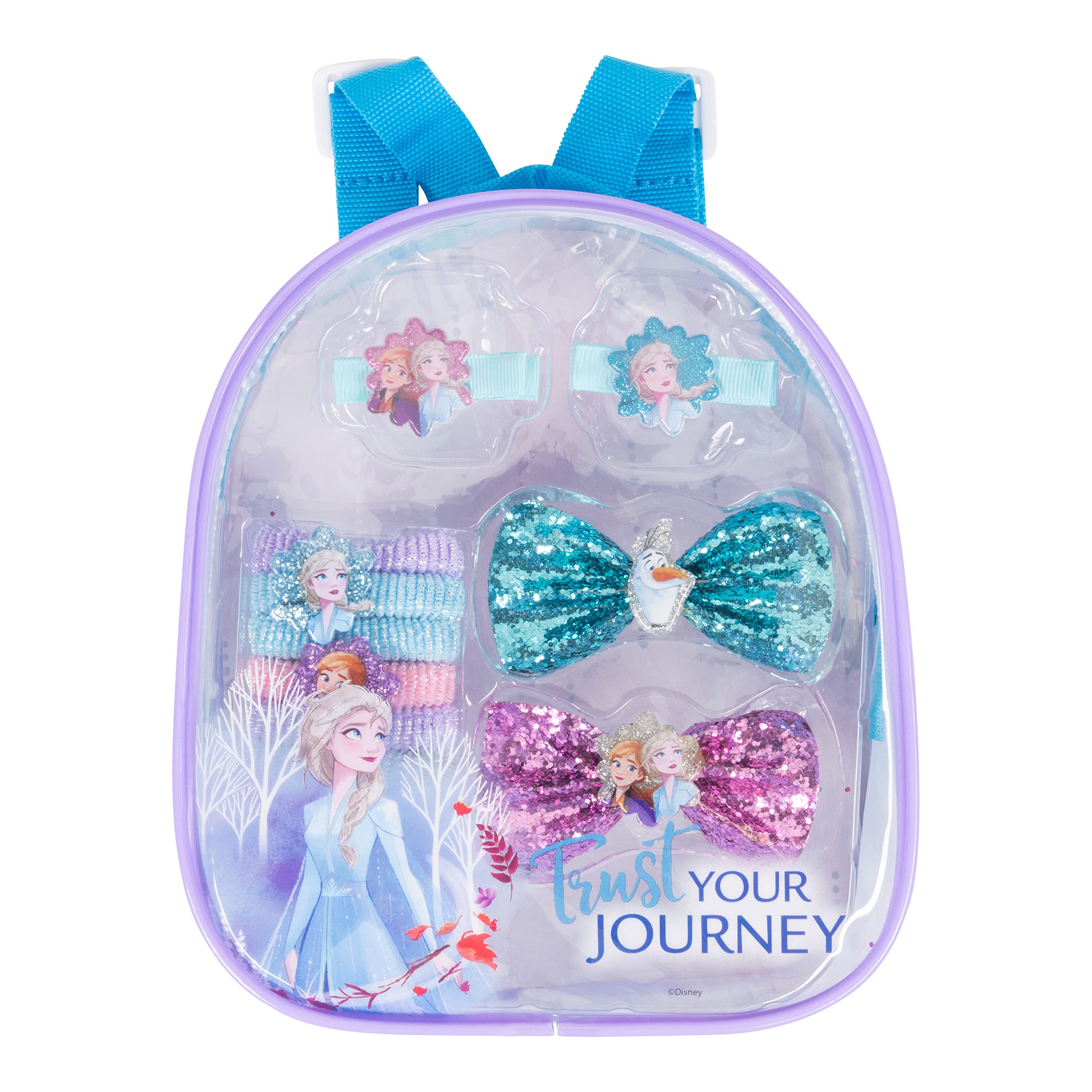 LUV HER Kid's Frozen Fashionista's BackPack - Elsa & Anna Accessories Set For Girls - Princess Elsa Sets - Bow's with Alligator Clips, Hair Ties, Backpack Ages 3+ - LuvHer Shop