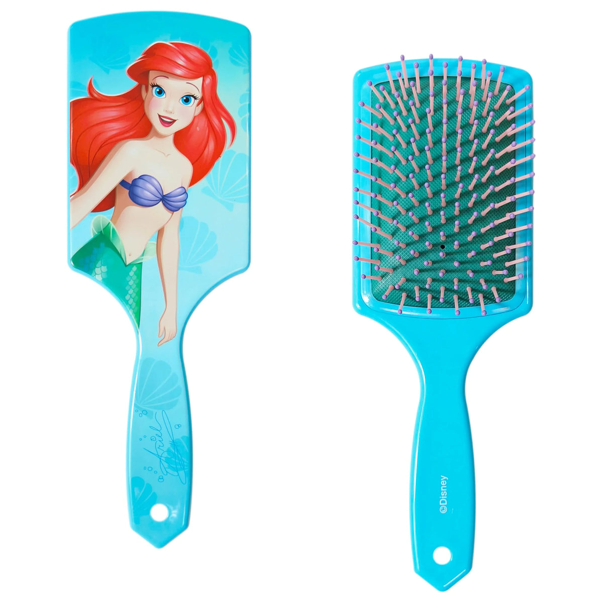 Disney Ariel Paddle Hair Brush with The Little Mermaid design, blue handle, girls' accessory