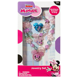 LUV HER Disney Minnie Girls Jewelry Set - Dress up 3 Piece Toy Jewelry Box Set with Bead Necklace, Bracelet and Ring - Play Accessories - Ages 3+ - LuvHer Shop