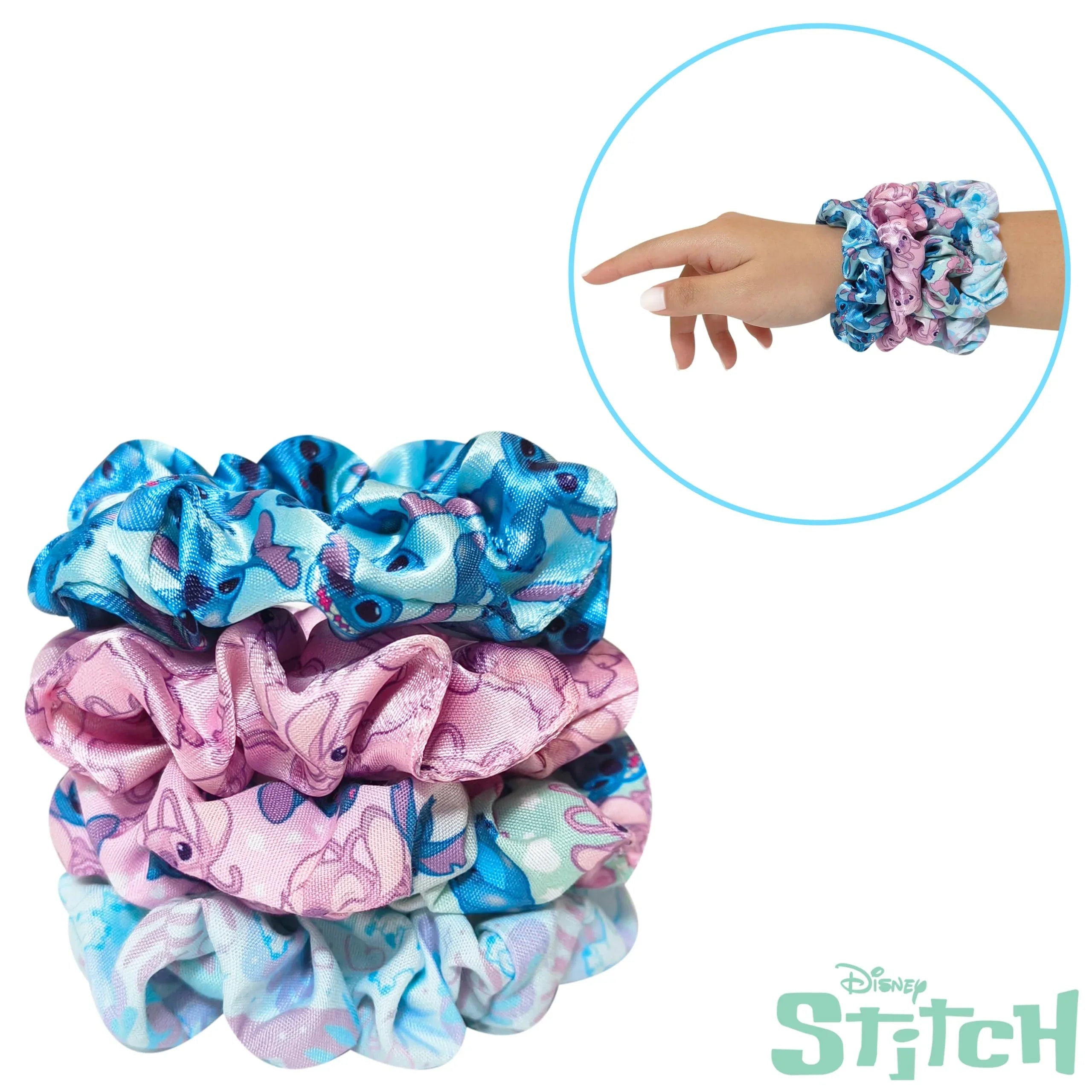 Disney Stitch Scrunchies for Girls of All Ages - 4 Large Hair Scrunchies