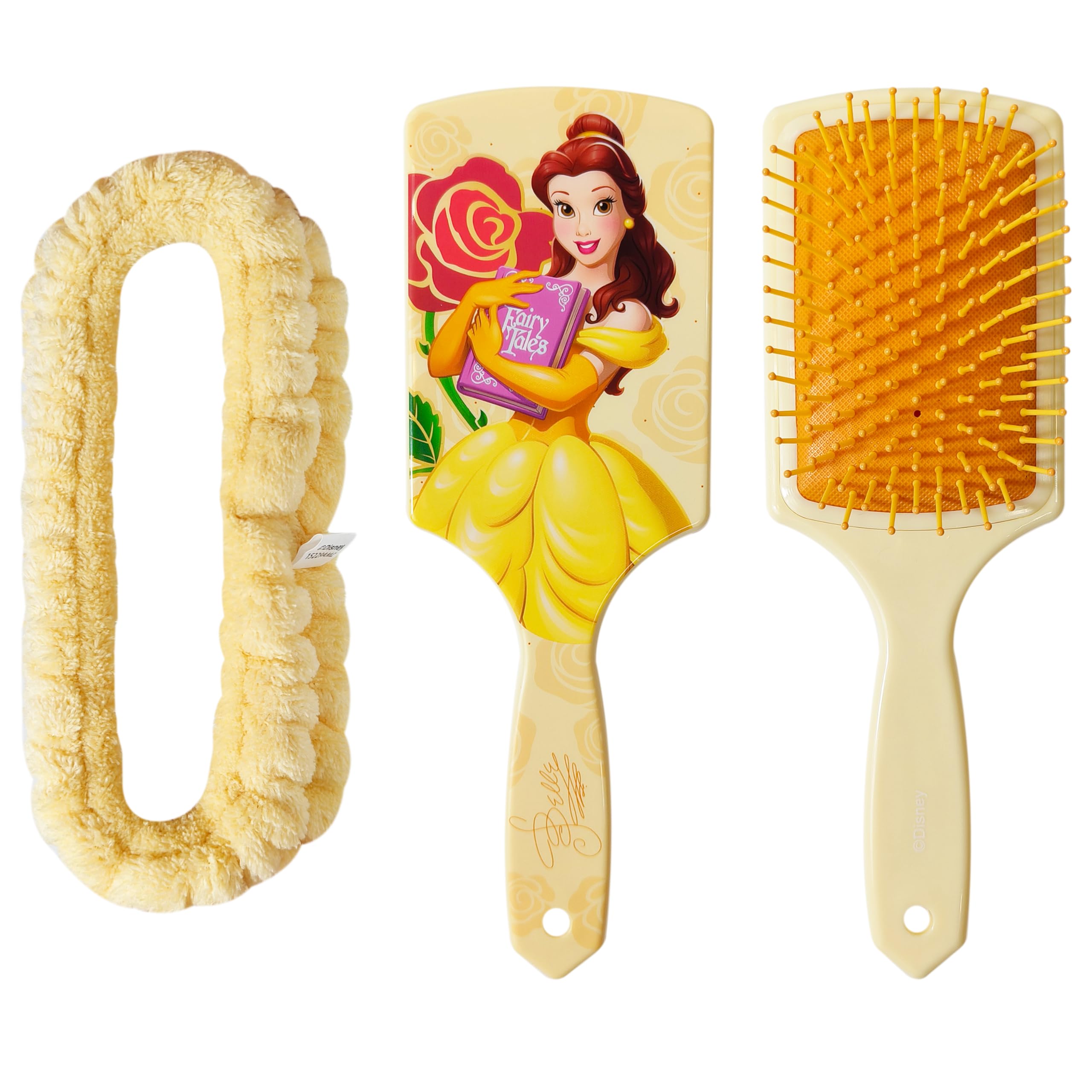 LUV HER Kids Hair Brush & Spa Headband Set for Girls - Features Disney Bella from Beauty & Beast - Fun Grooming Kit for Detangling, Styling & Skincare - Soft & Stretchy One Size