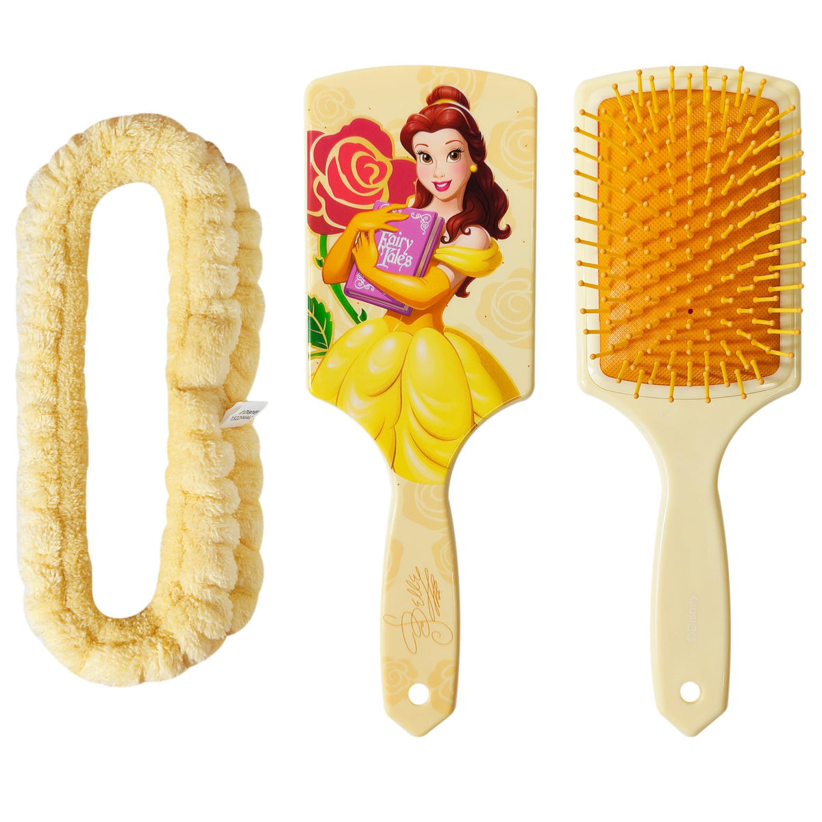 Disney Princess Belle Hair Brush and Headband set featuring Belle in yellow dress, girls' accessory.