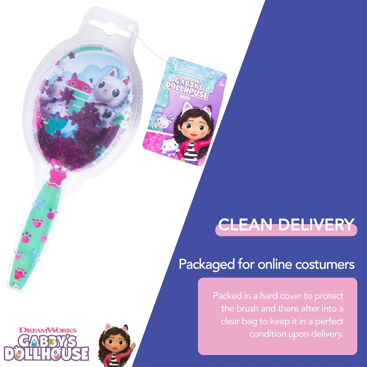 Gabby's Dollhouse hair brush with colorful cat design, packaged for delivery, LuvHer Shop