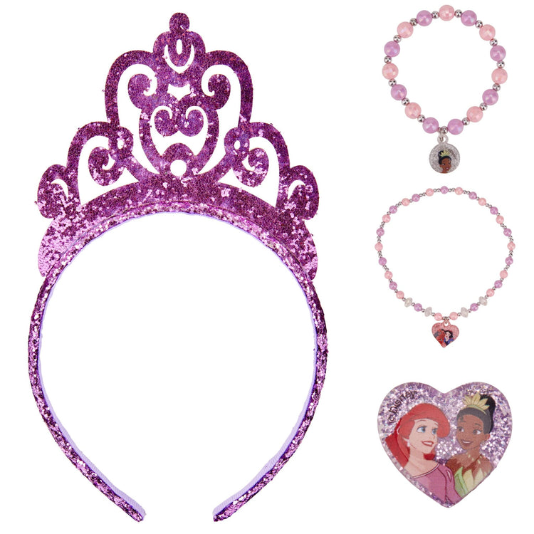 LUV HER Disney Princess Toys Tiaras For Girls - Jewelry for Girls - Dress Up set All in one Box - Tiaras - Play Jewelry Set - 4pc Princess Tiara, Necklace, Dress Up Bracelet, Ring Ages 3+ - LuvHer Shop