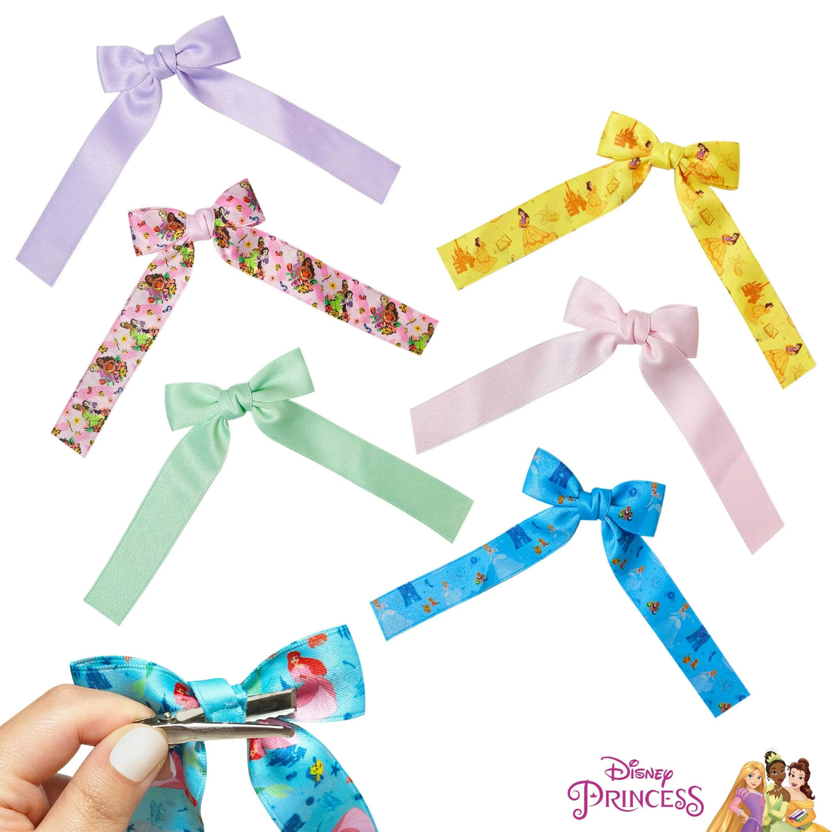 Disney Princess Hair Bow Clip Set featuring colorful girls' hair bows, official LuvHer Shop accessory