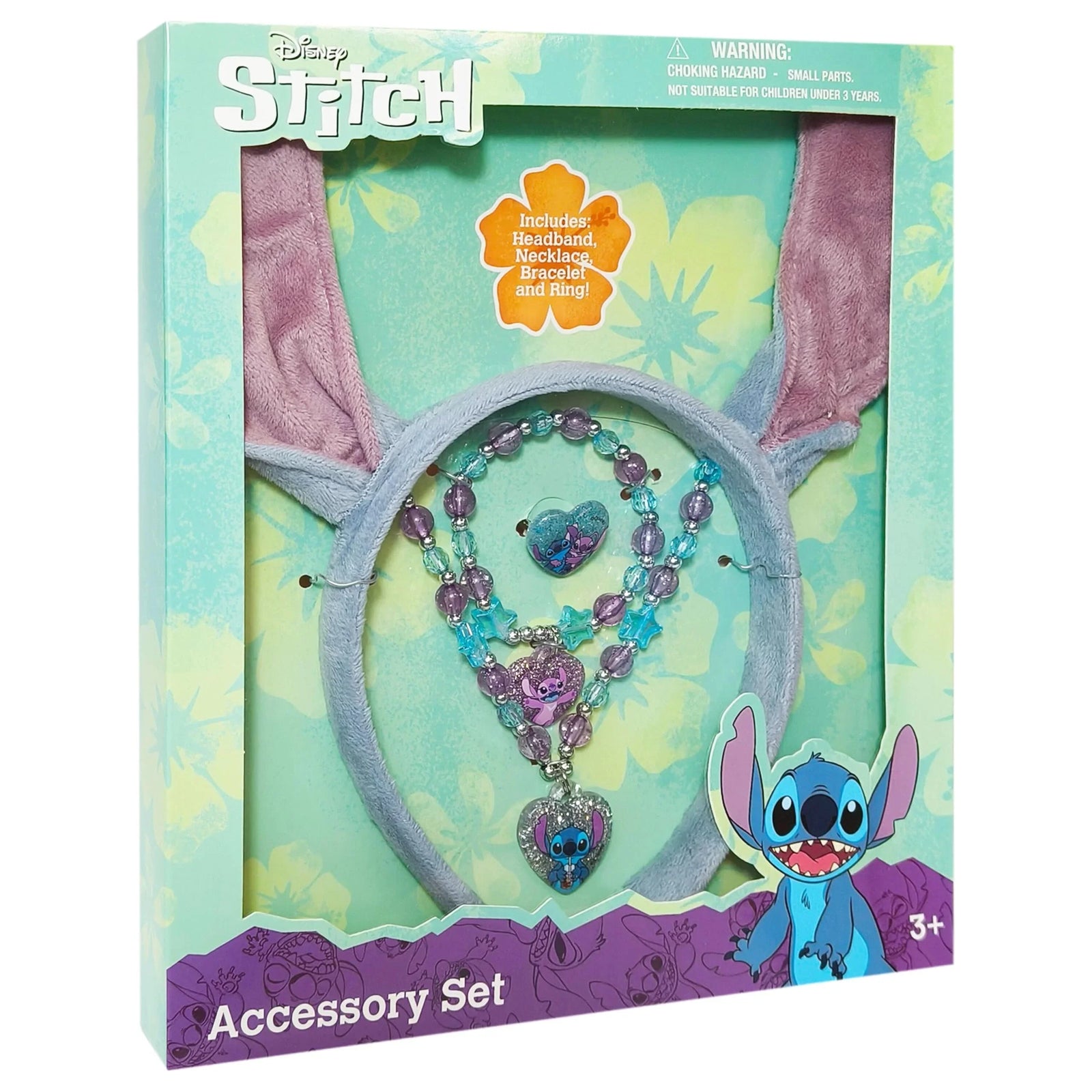 Disney Stitch Accessory Set with headband, necklace, bracelet, and ring in gift box