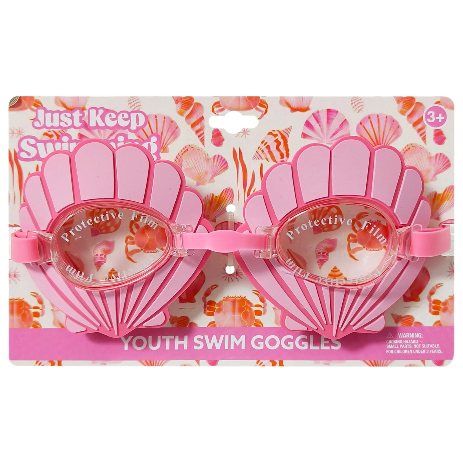 Youth Swim Goggles pink seashell girls' swim accessory in retail packaging, LuvHer Shop