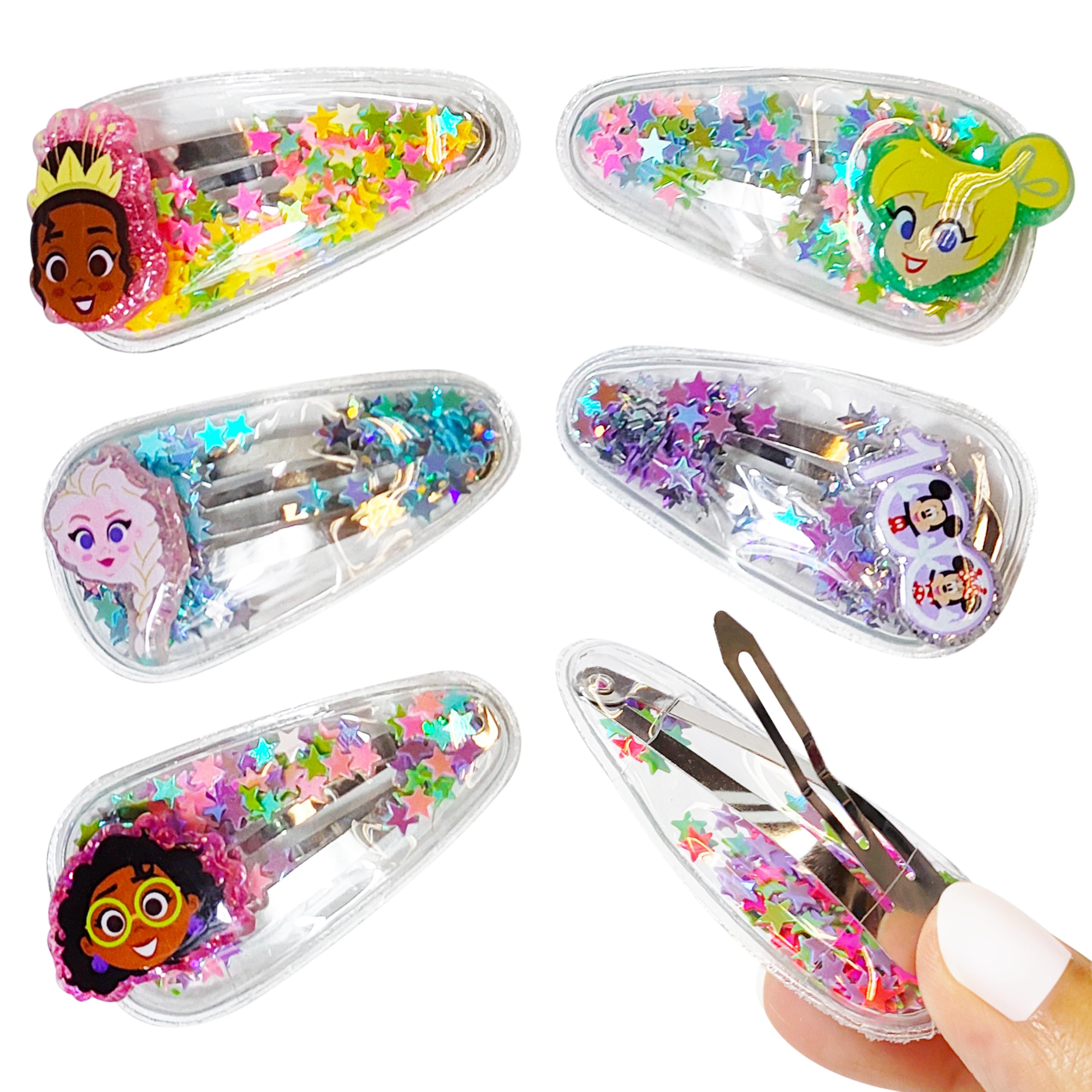 LUV HER Disney 100 Hair Accessories For Girls, 6pc Cute Hair Clips with Favorite Disney Figures Character Charms, Magical Confetti Hair Clips for Kids, Ages 3+ - LuvHer Shop