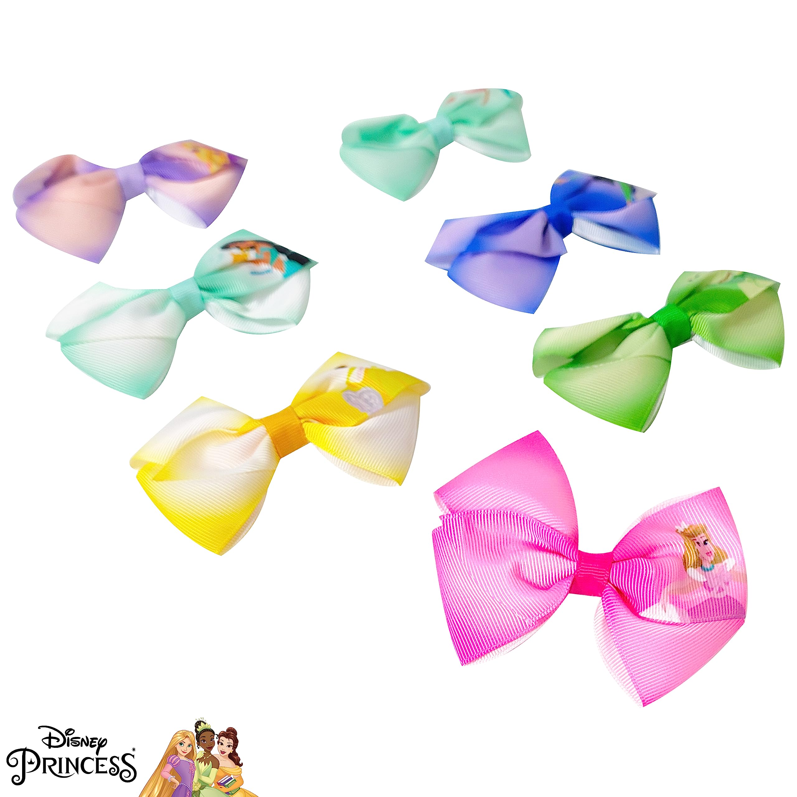 Disney Princess - Girls Hair Accessories Gift Set - Kids Hair Bows - 7 Pcs 4 Inch Bundle - Different Princess on Each Clip - Alligator Clip Ages 3+ - LuvHer Shop